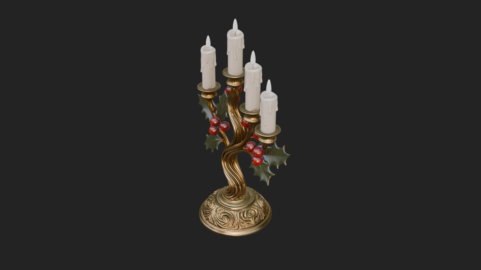 Holly Candle Candelabra Model Design 3 3D Print Model 3D Model