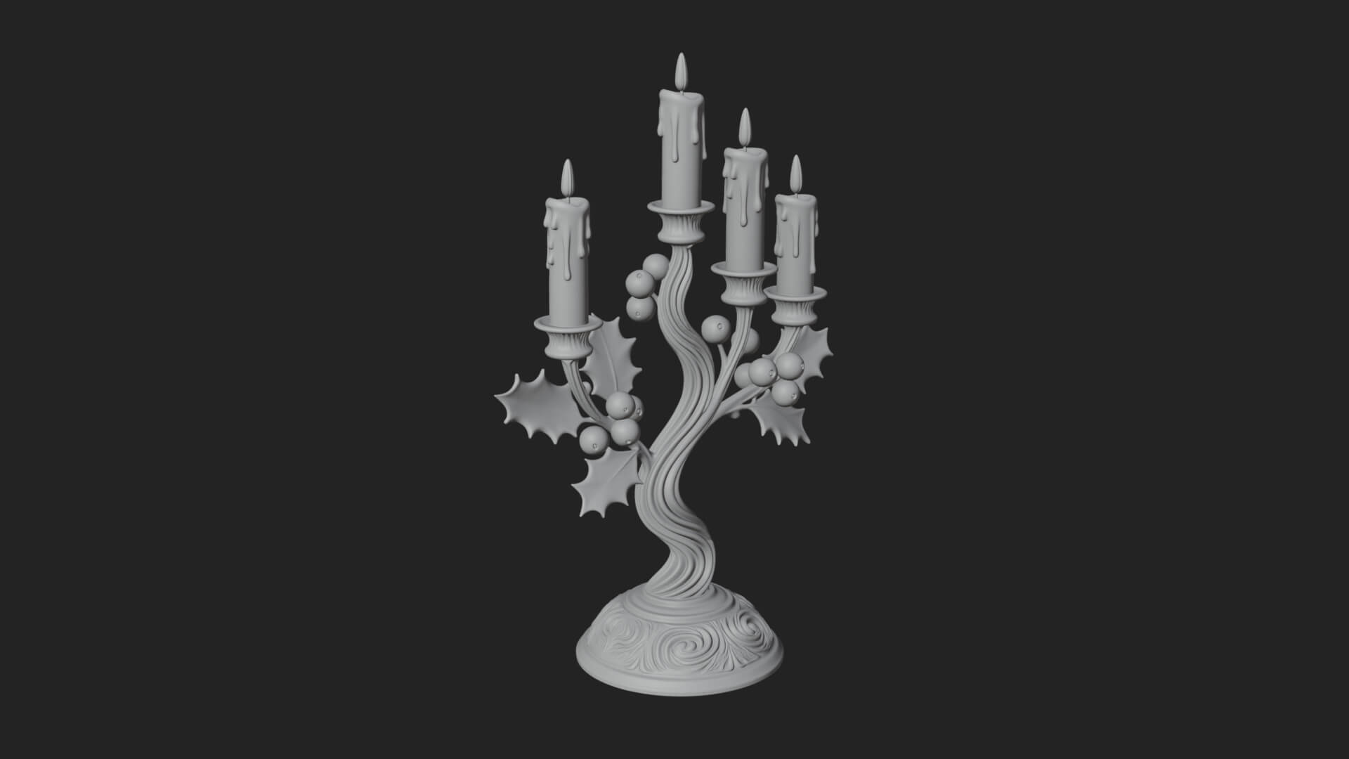 Holly Candle Candelabra Model Design 3 3D Print Model 3D Model