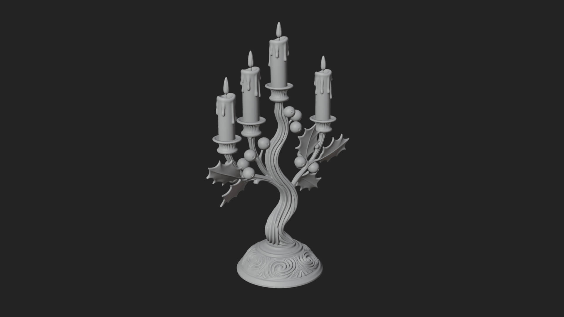Holly Candle Candelabra Model Design 3 3D Print Model 3D Model