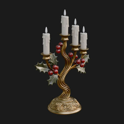 Holly Candle Candelabra Model Design 3 3D Print Model
