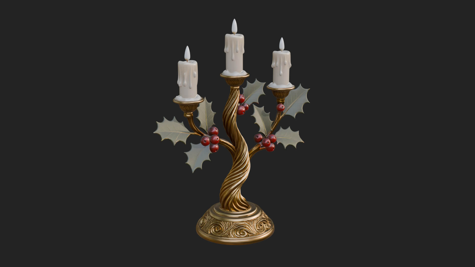 Holly Candle Candelabra Model Design 4 3D Print Model 3D Model