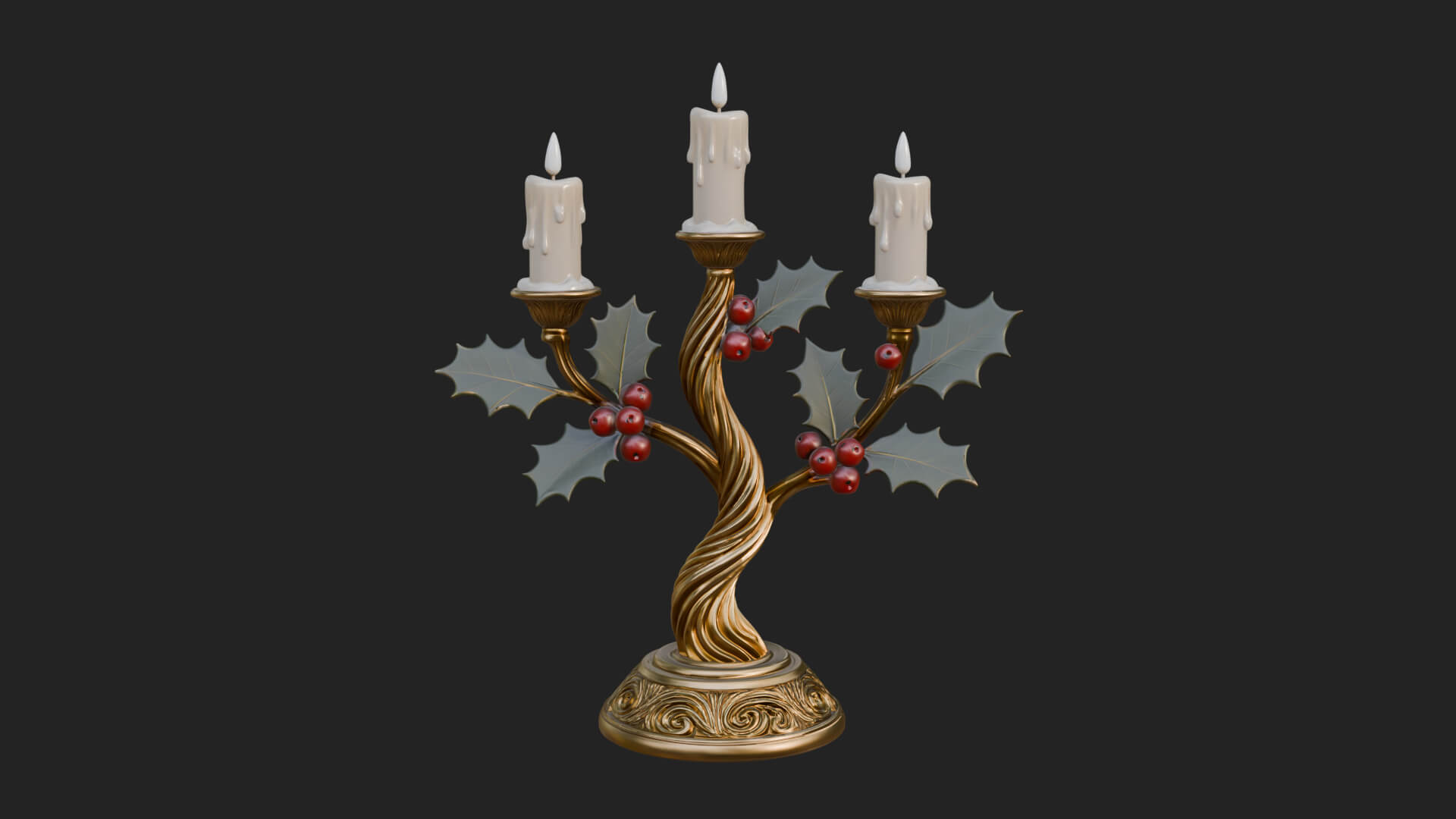 Holly Candle Candelabra Model Design 4 3D Print Model 3D Model