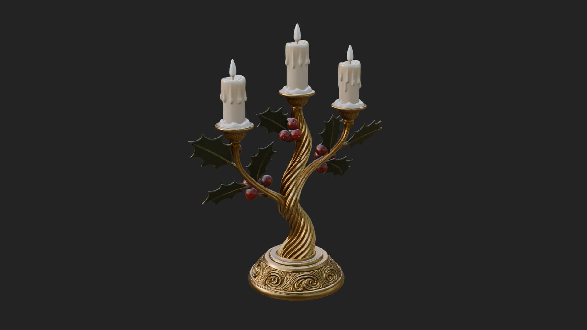 Holly Candle Candelabra Model Design 4 3D Print Model 3D Model