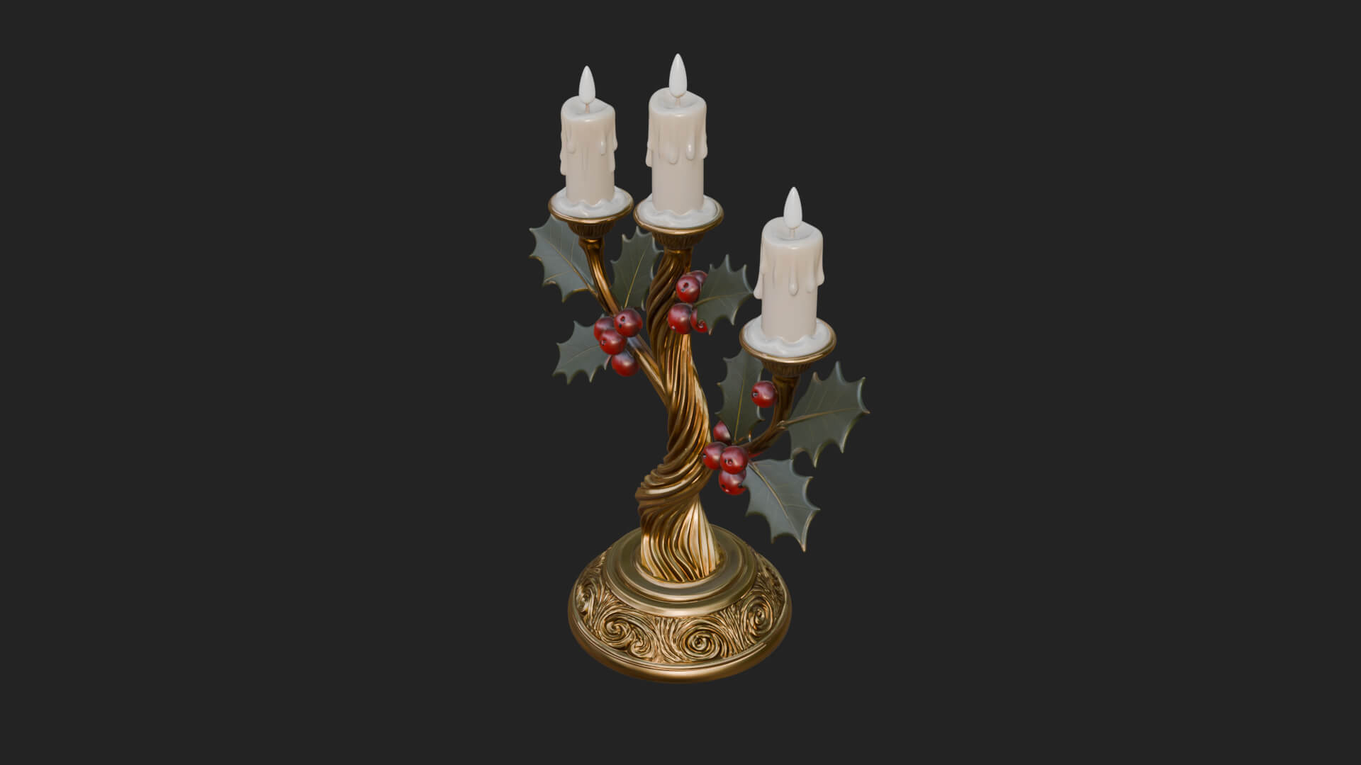 Holly Candle Candelabra Model Design 4 3D Print Model 3D Model
