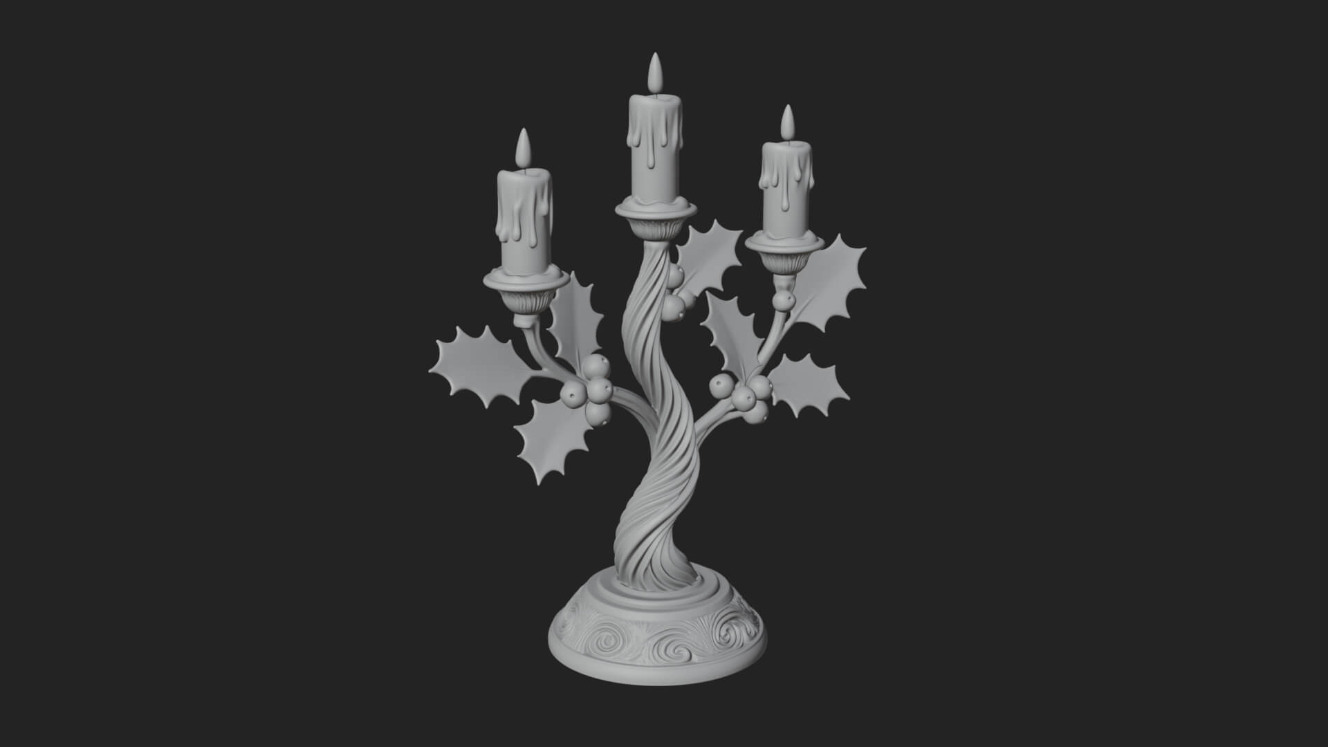 Holly Candle Candelabra Model Design 4 3D Print Model 3D Model