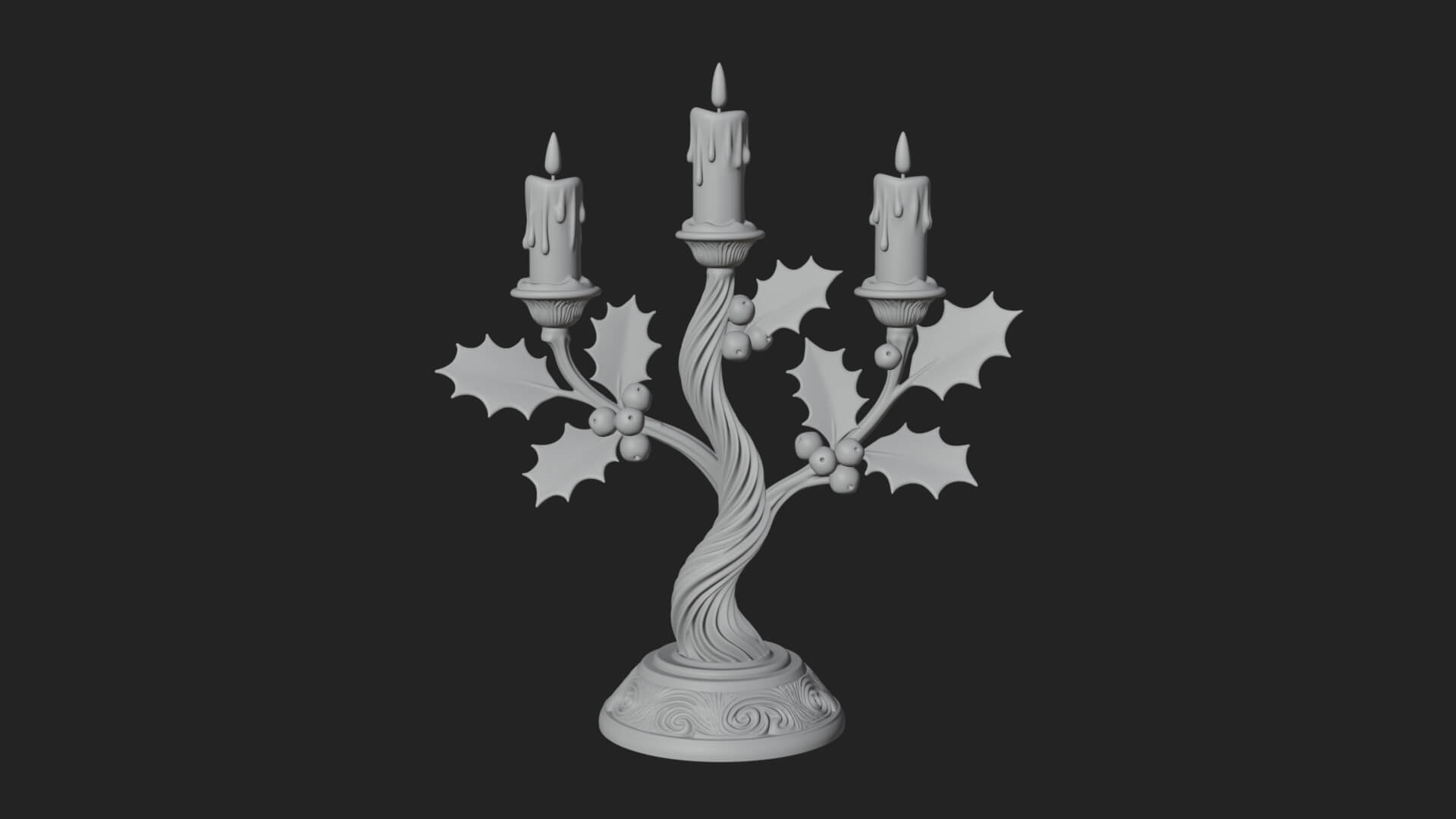 Holly Candle Candelabra Model Design 4 3D Print Model 3D Model