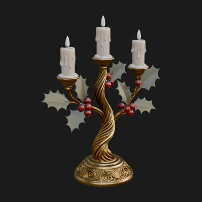 Holly Candle Candelabra Model Design 4 3D Print Model