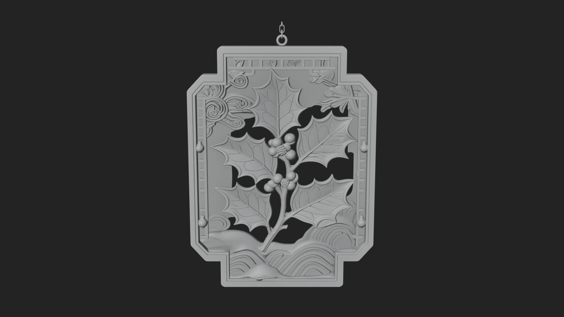 Holly Leaf Panel Ornament Design 4 3D Print Model 3D Model