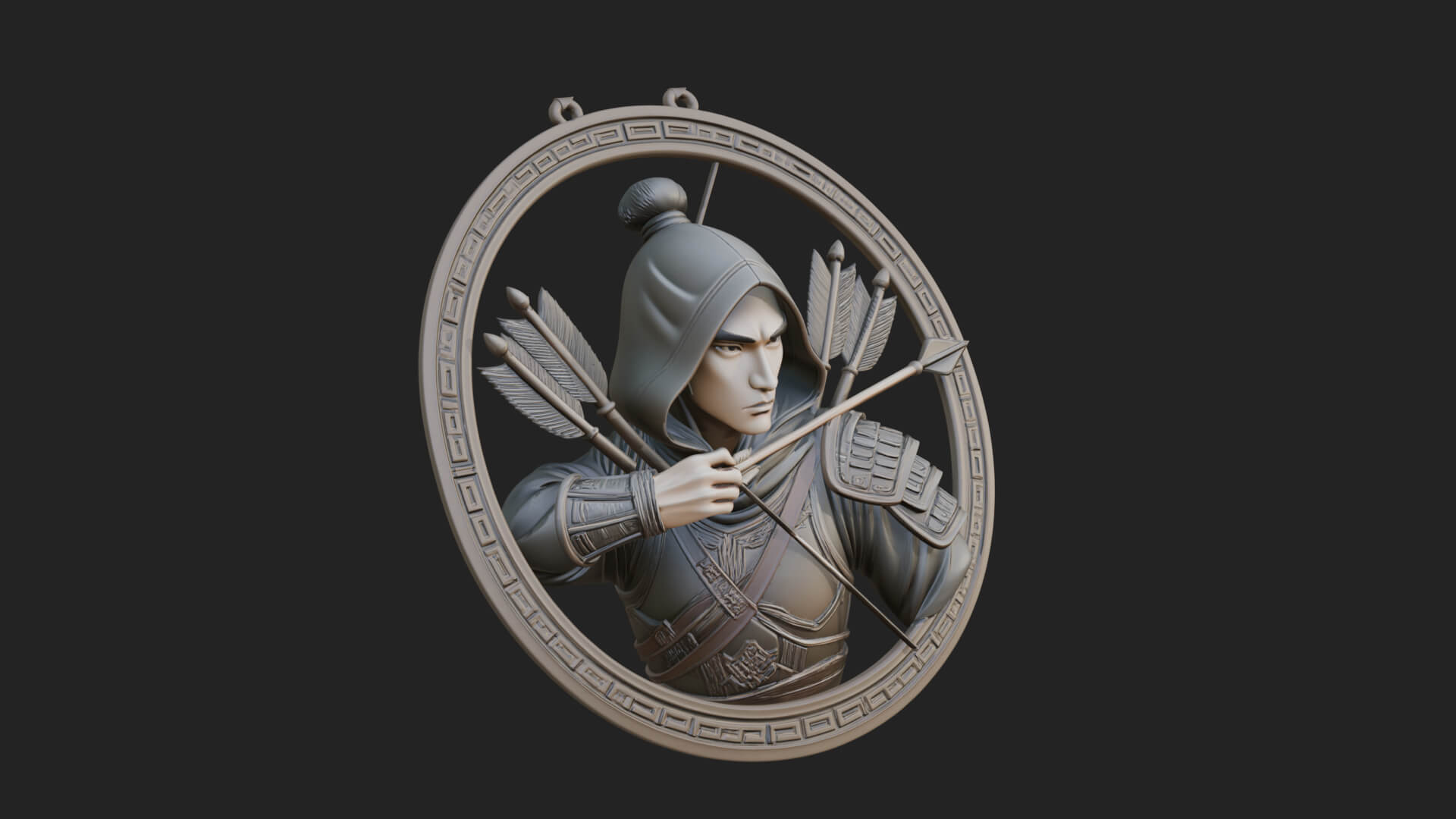 Hooded Archer Oval Relief Plaque Design 1 3D Print Model 3D Model