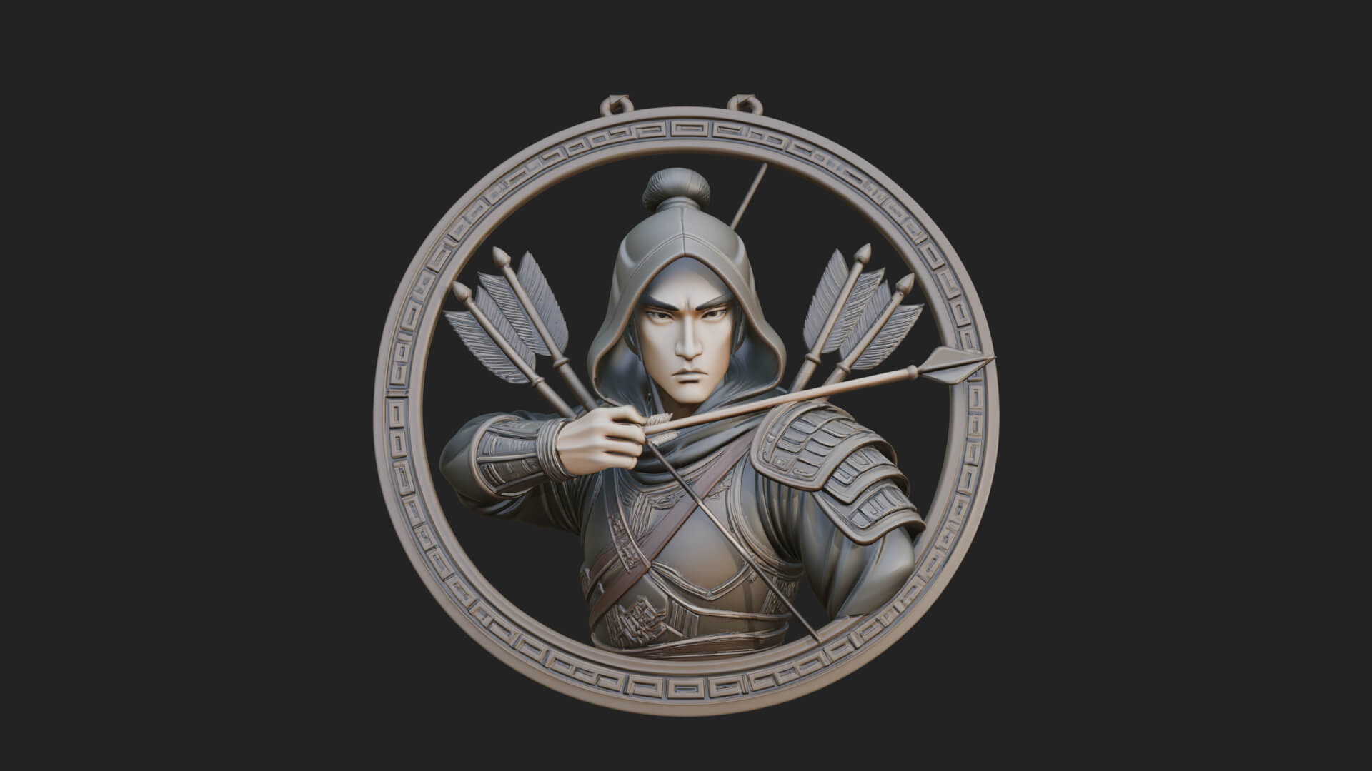 Hooded Archer Oval Relief Plaque Design 1 3D Print Model 3D Model