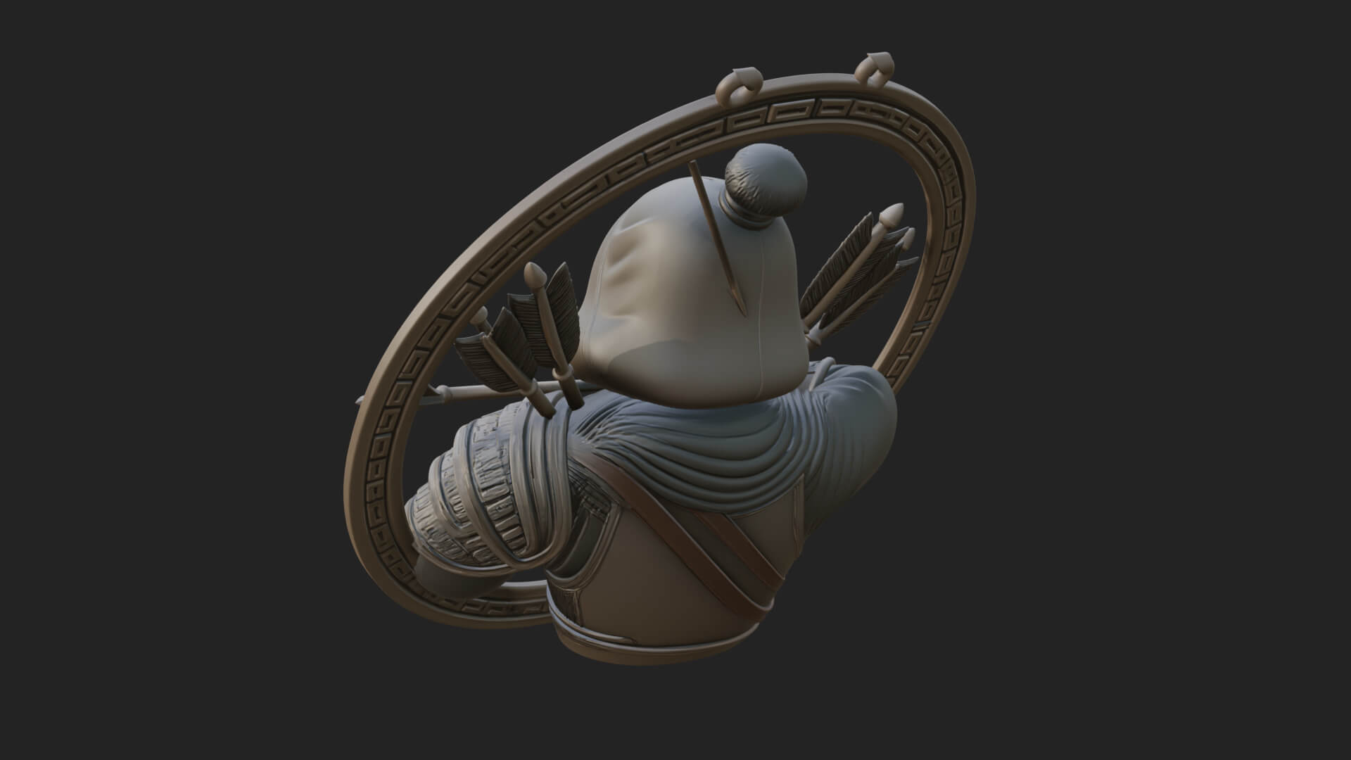 Hooded Archer Oval Relief Plaque Design 1 3D Print Model 3D Model