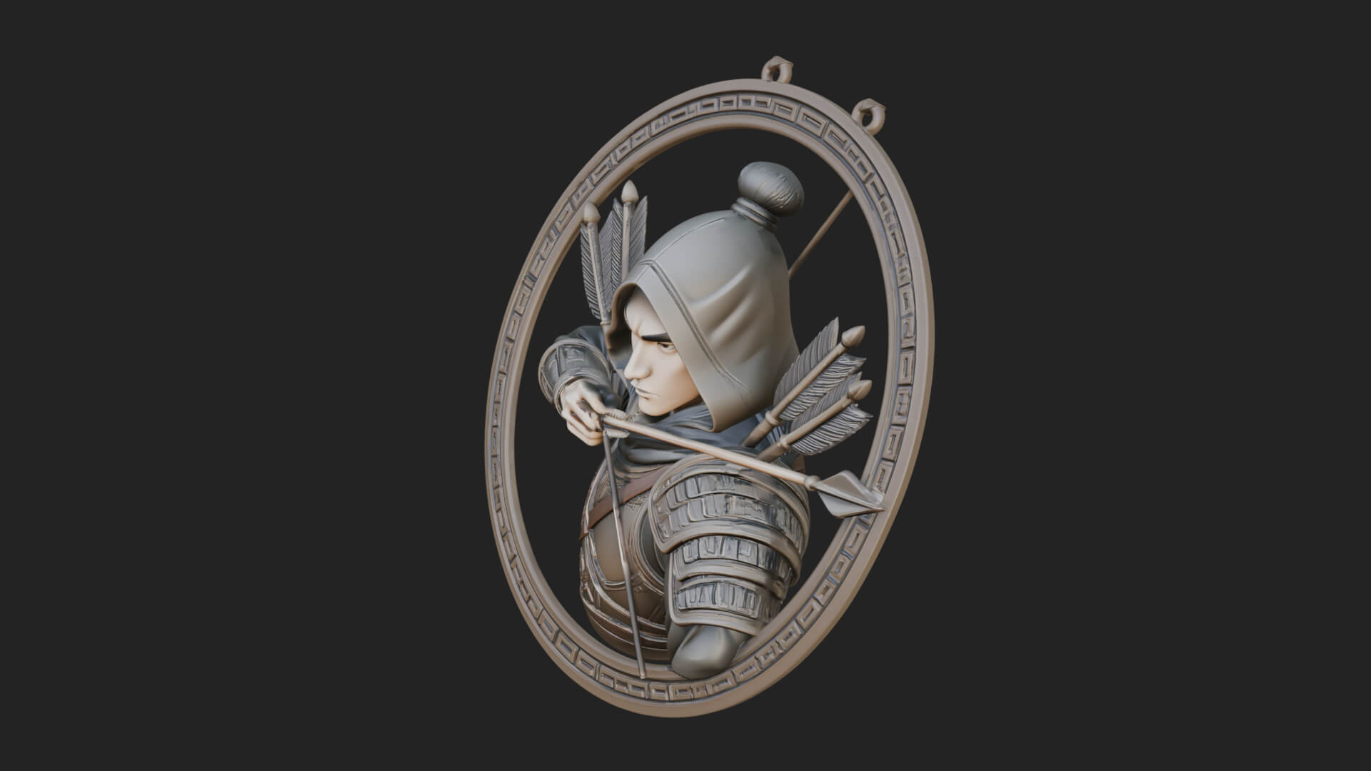 Hooded Archer Oval Relief Plaque Design 1 3D Print Model 3D Model