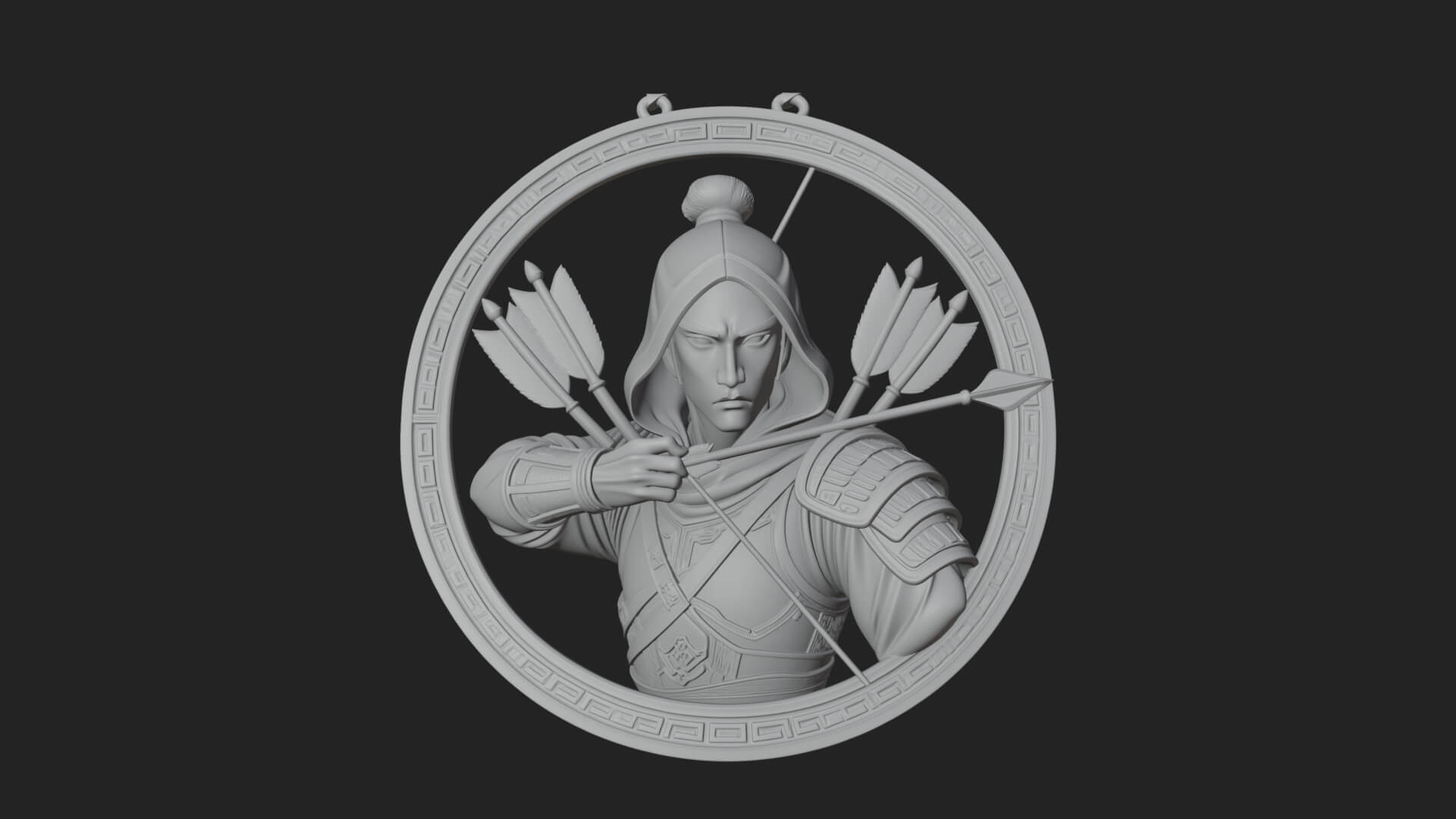 Hooded Archer Oval Relief Plaque Design 1 3D Print Model 3D Model