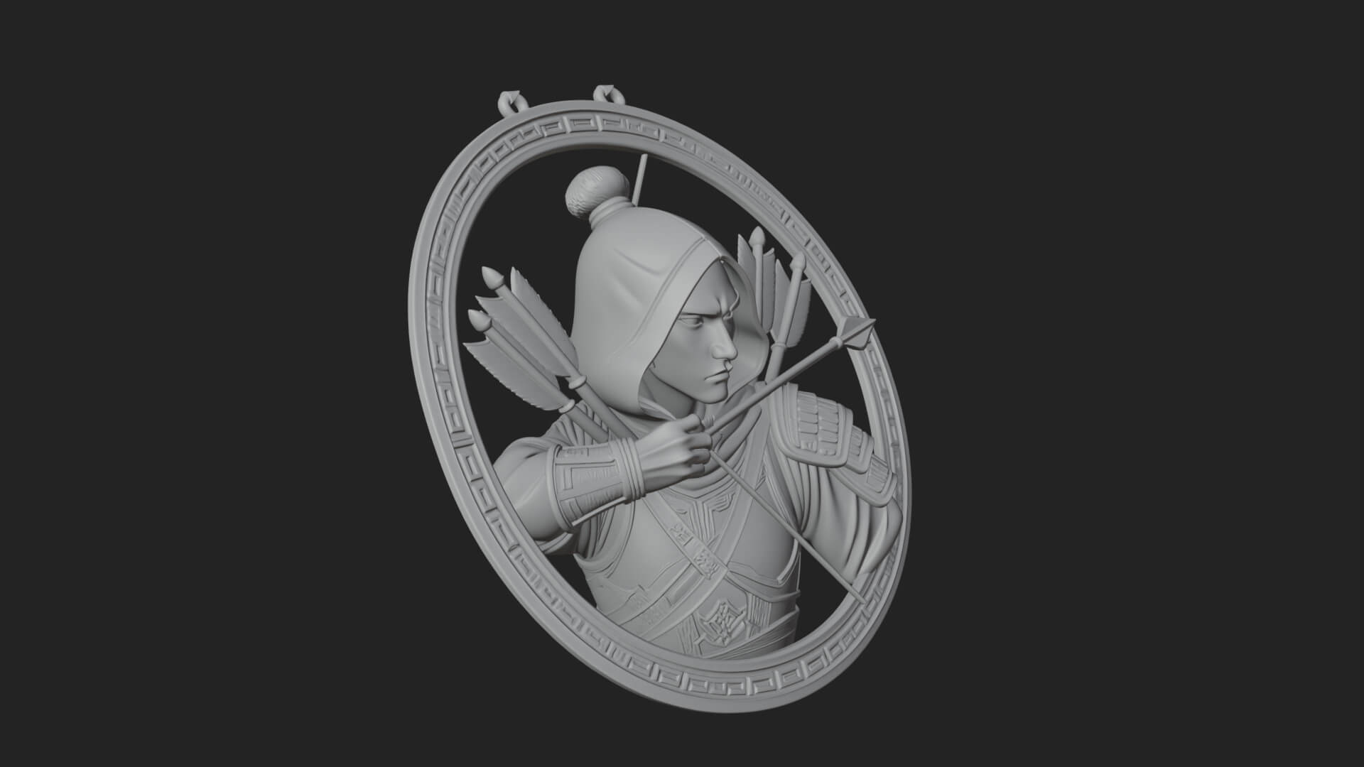 Hooded Archer Oval Relief Plaque Design 1 3D Print Model 3D Model