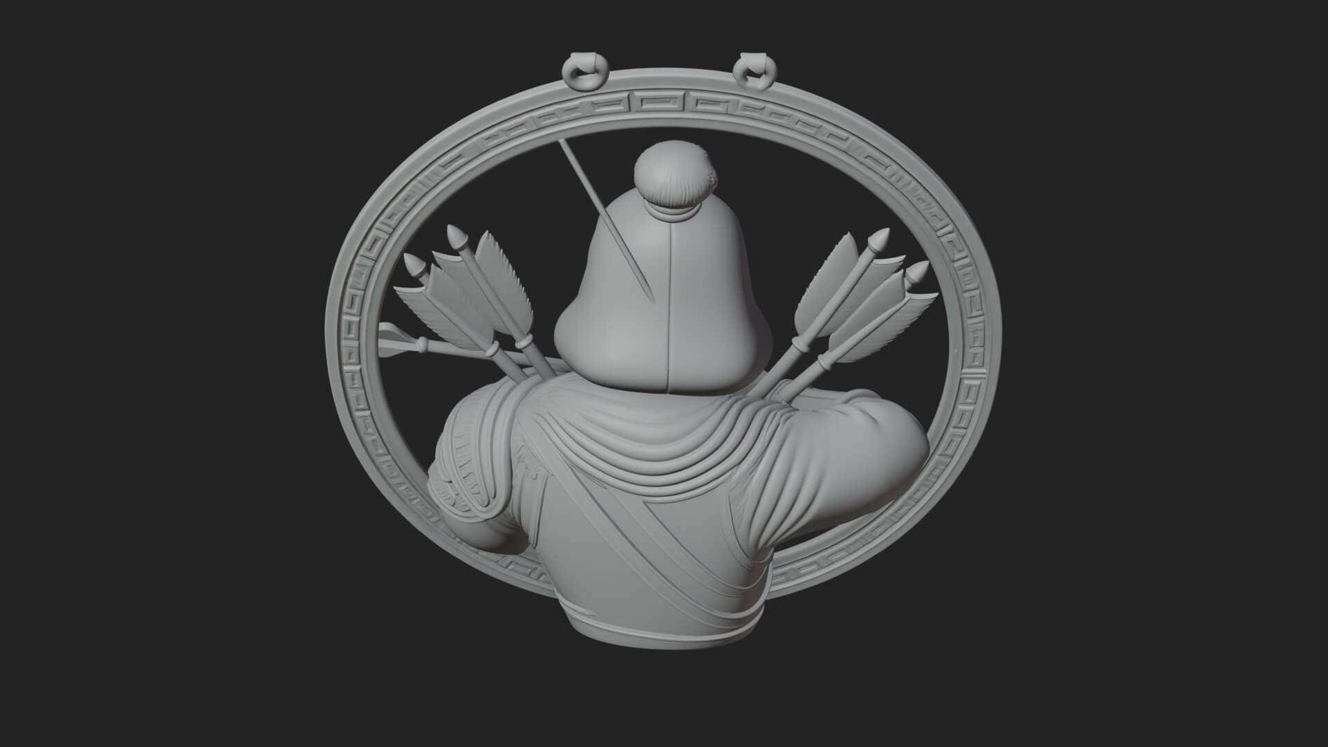Hooded Archer Oval Relief Plaque Design 1 3D Print Model 3D Model