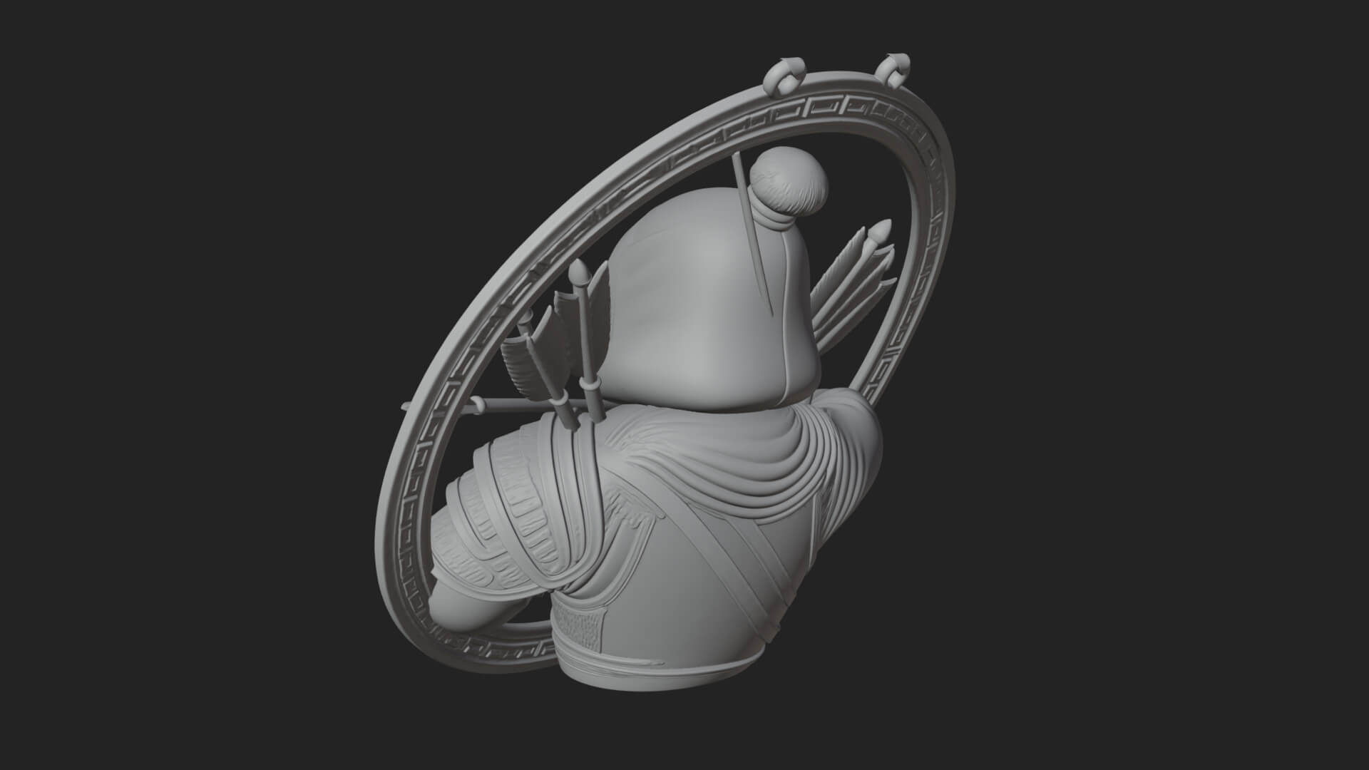 Hooded Archer Oval Relief Plaque Design 1 3D Print Model 3D Model