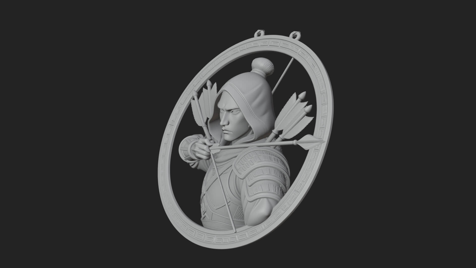 Hooded Archer Oval Relief Plaque Design 1 3D Print Model 3D Model