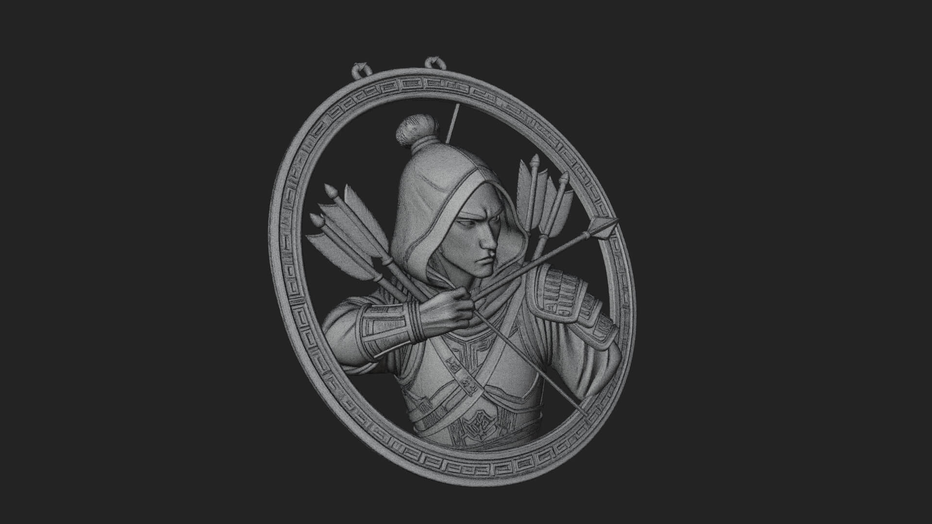 Hooded Archer Oval Relief Plaque Design 1 3D Print Model 3D Model