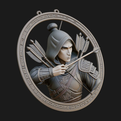 Hooded Archer Oval Relief Plaque Design 1 3D Print Model