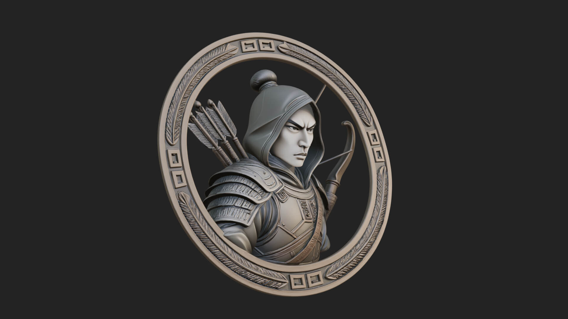 Hooded Archer Oval Relief Plaque Design 2 3D Print Model 3D Model