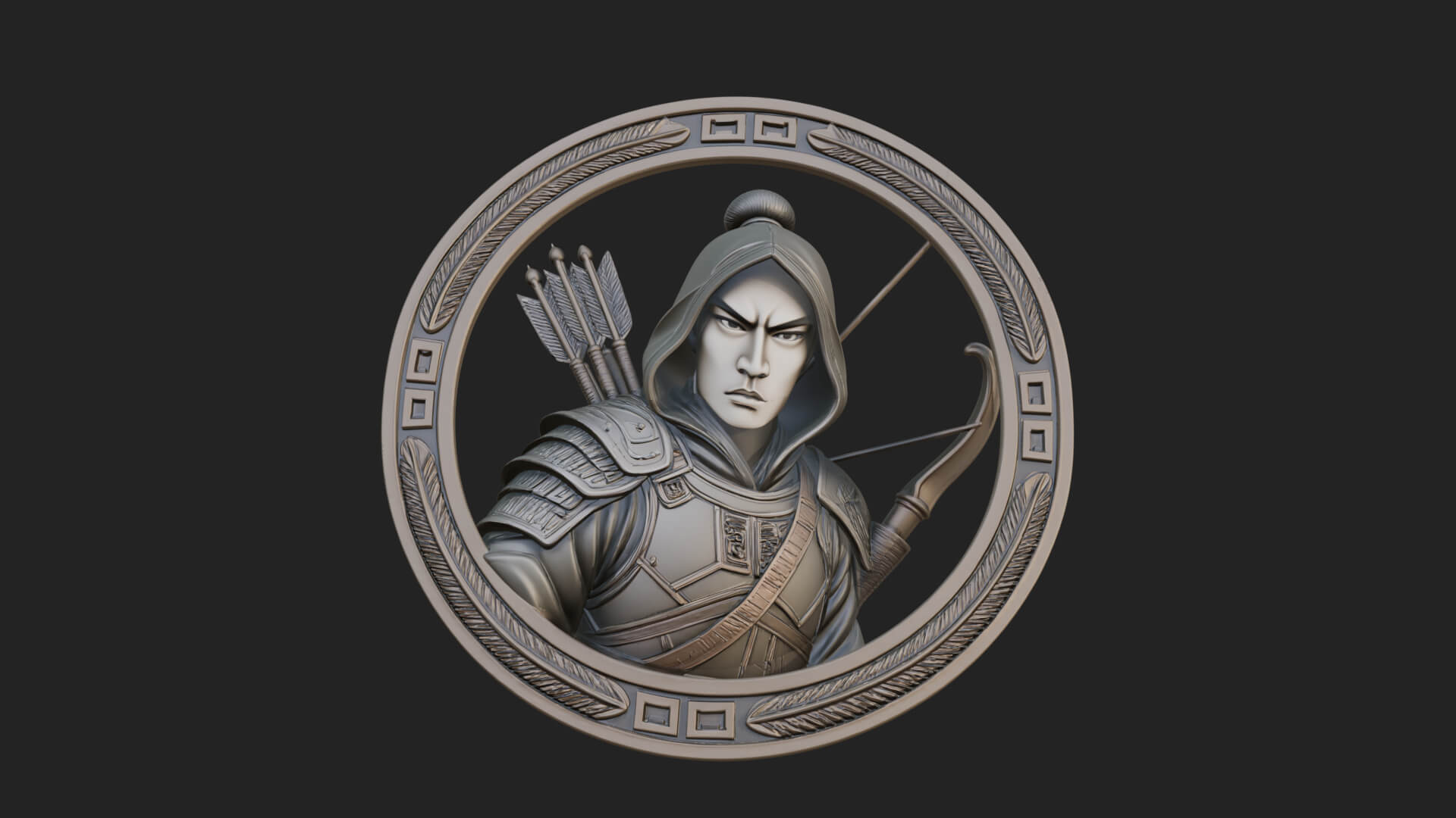 Hooded Archer Oval Relief Plaque Design 2 3D Print Model 3D Model