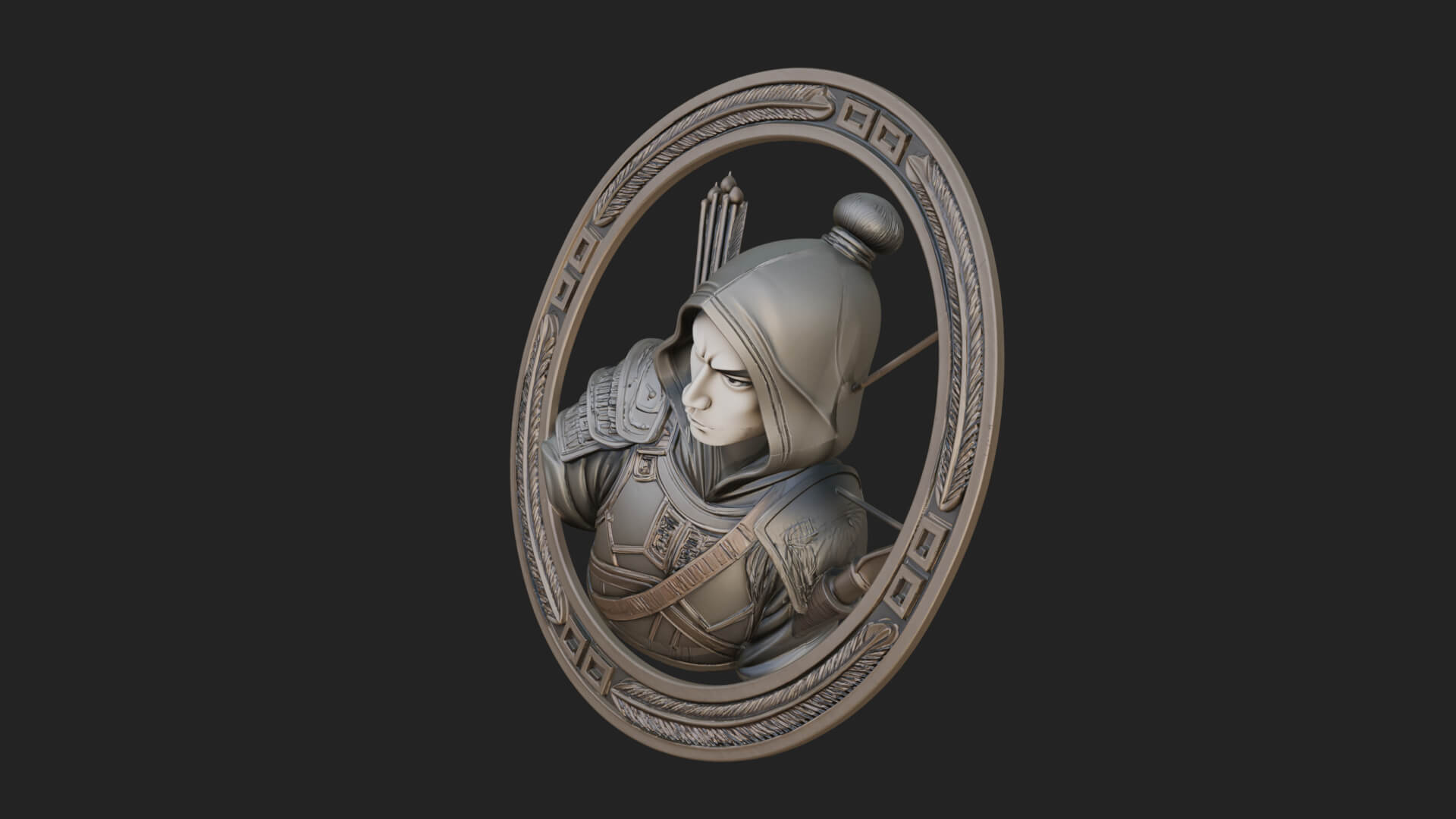 Hooded Archer Oval Relief Plaque Design 2 3D Print Model 3D Model