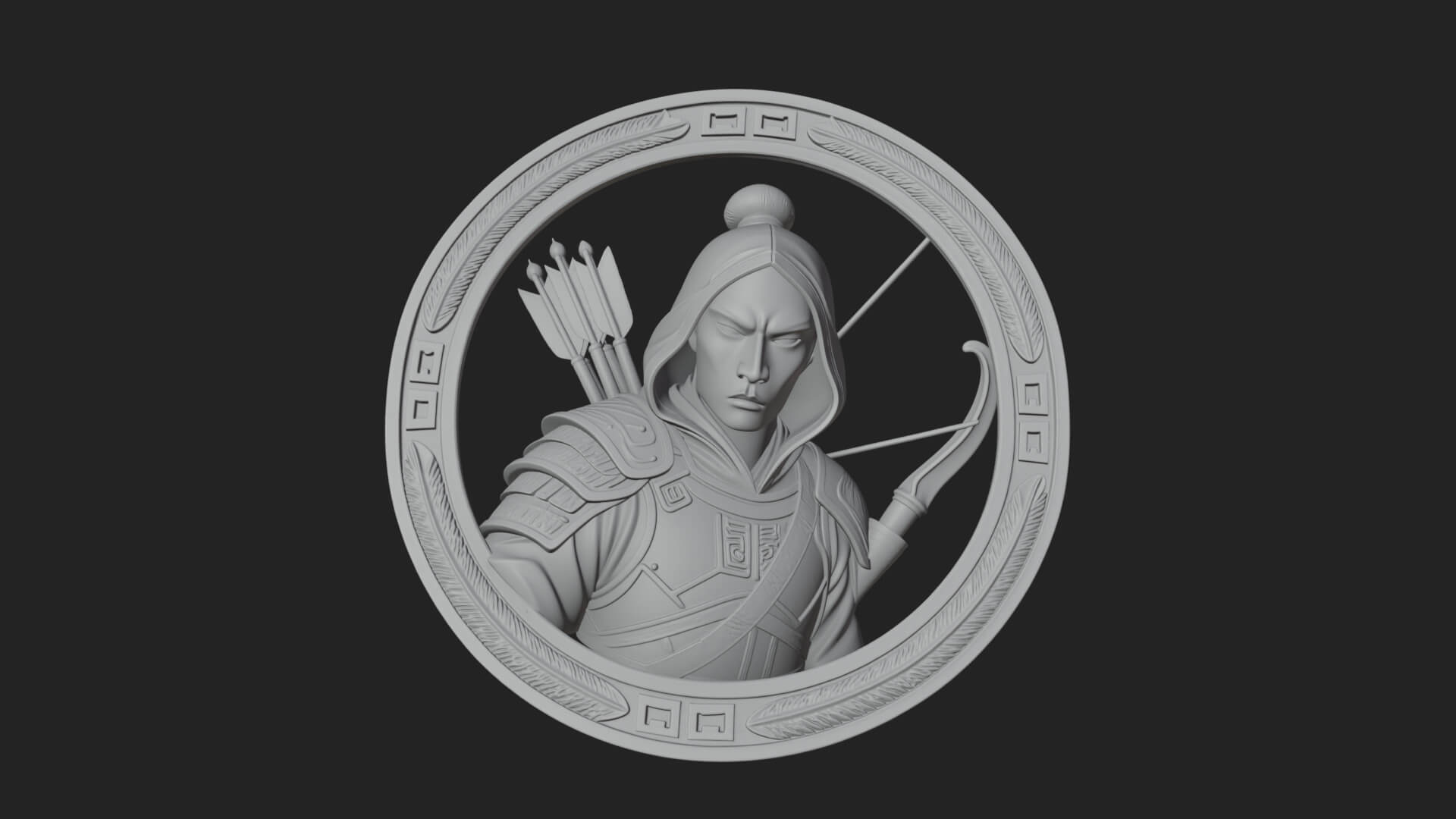 Hooded Archer Oval Relief Plaque Design 2 3D Print Model 3D Model