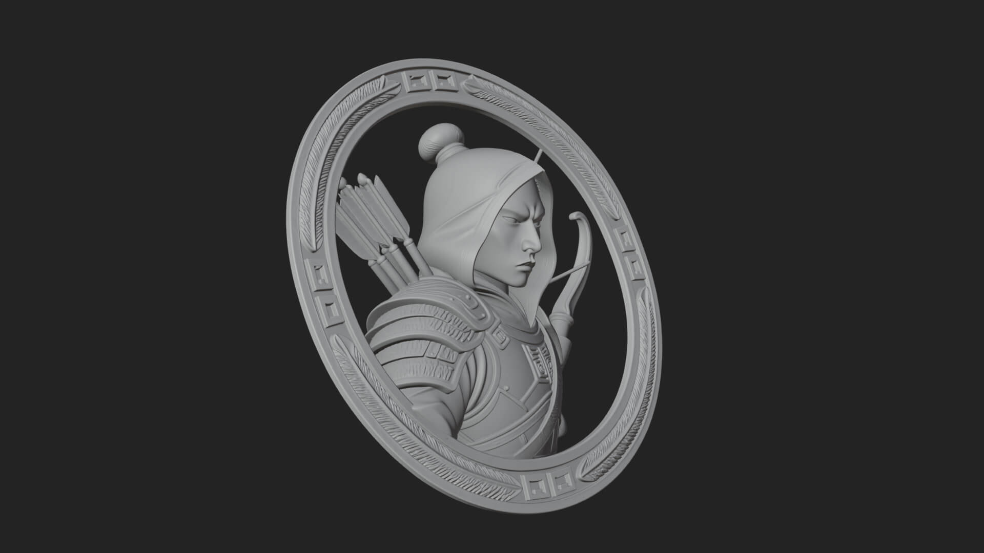 Hooded Archer Oval Relief Plaque Design 2 3D Print Model 3D Model