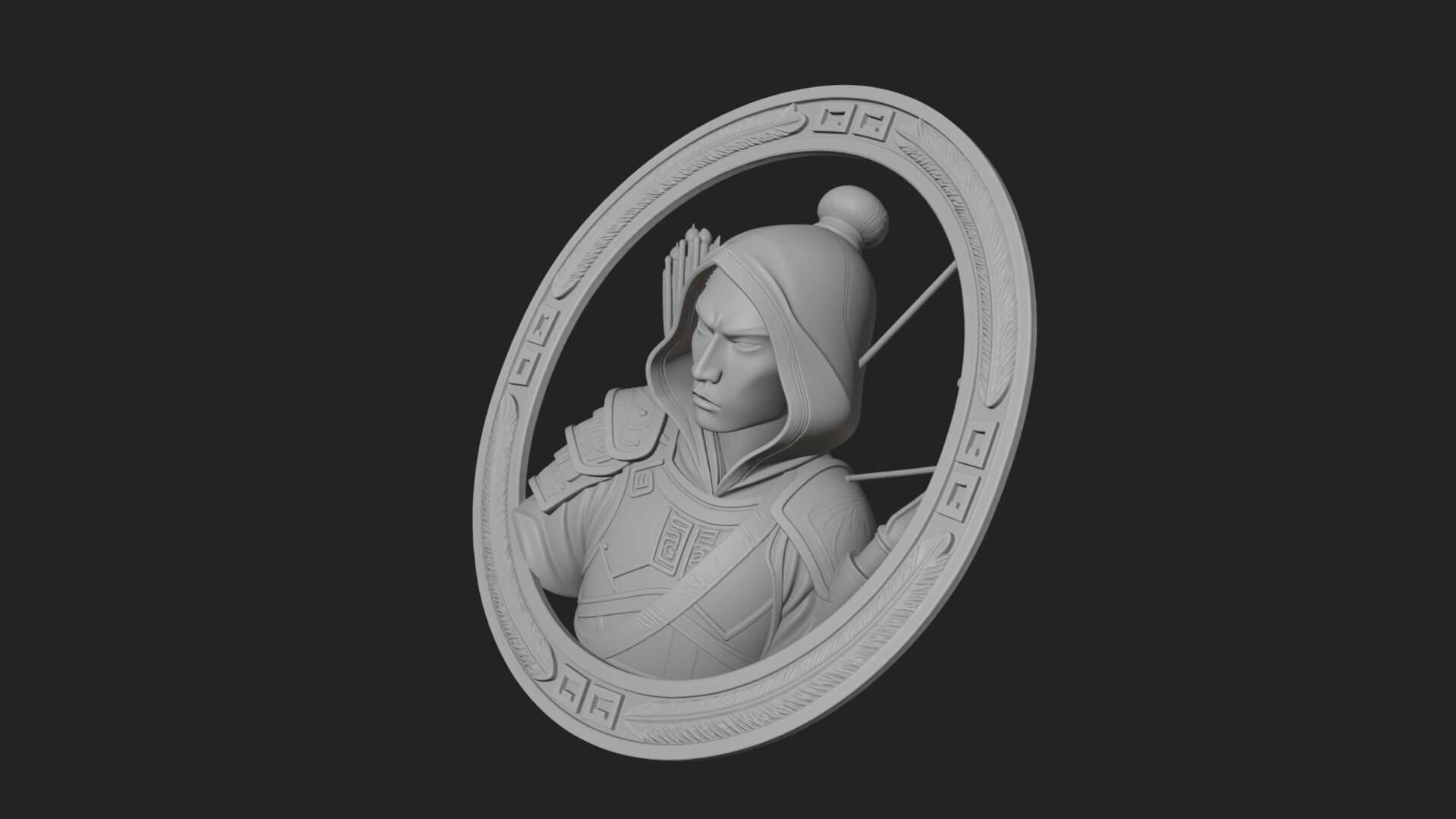 Hooded Archer Oval Relief Plaque Design 2 3D Print Model 3D Model