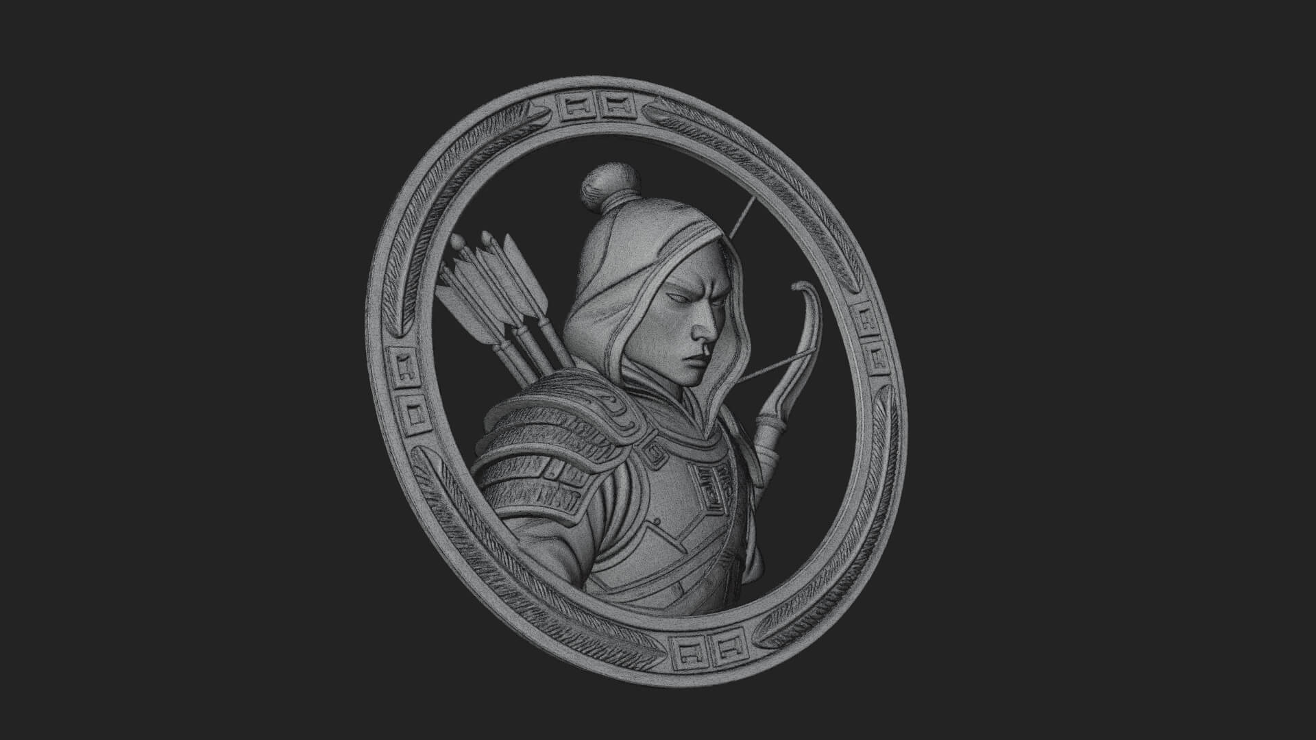 Hooded Archer Oval Relief Plaque Design 2 3D Print Model 3D Model