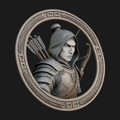 Hooded Archer Oval Relief Plaque Design 2 3D Print Model