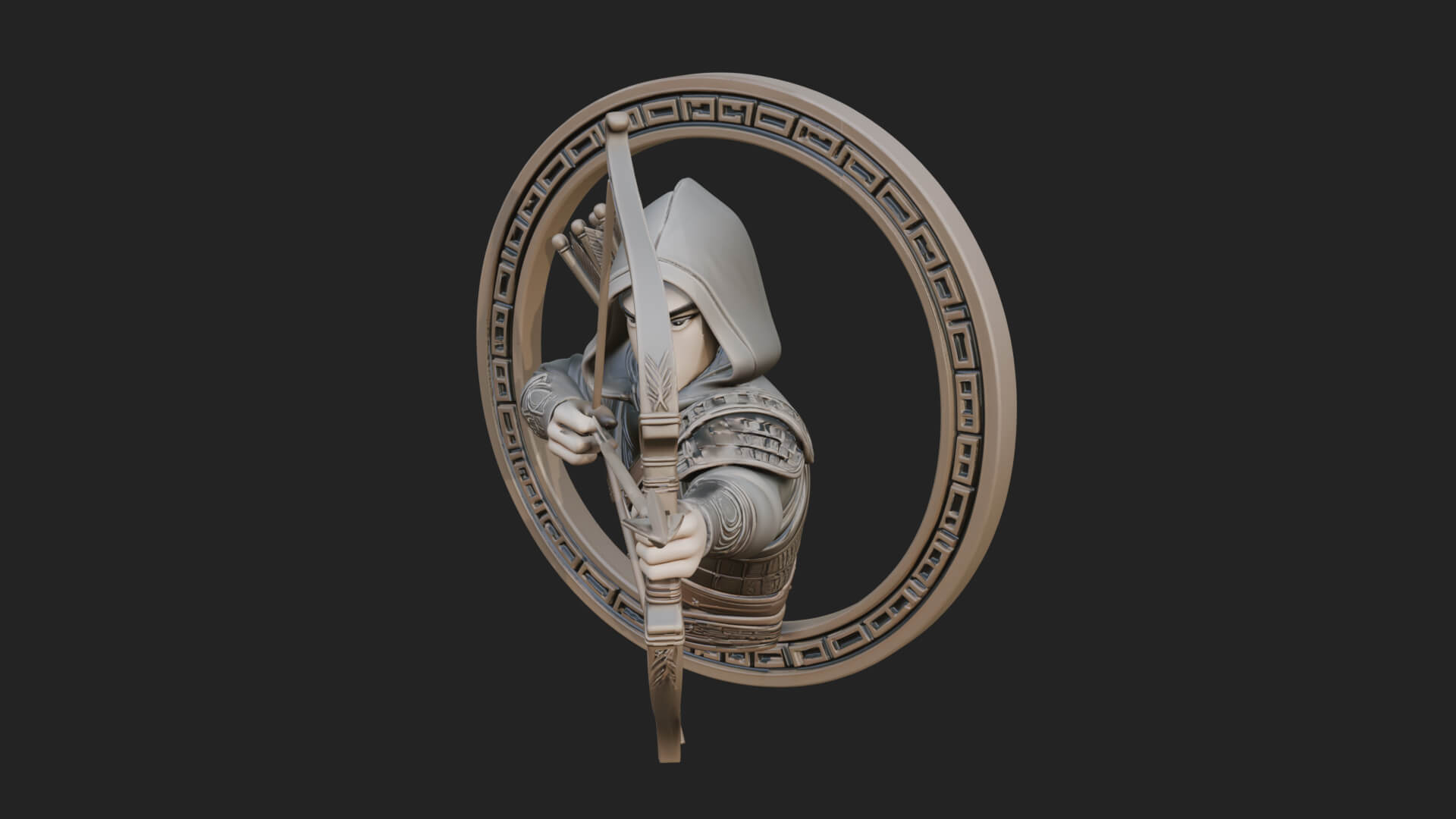 Hooded Archer Oval Relief Plaque Design 3 3D Print Model 3D Model