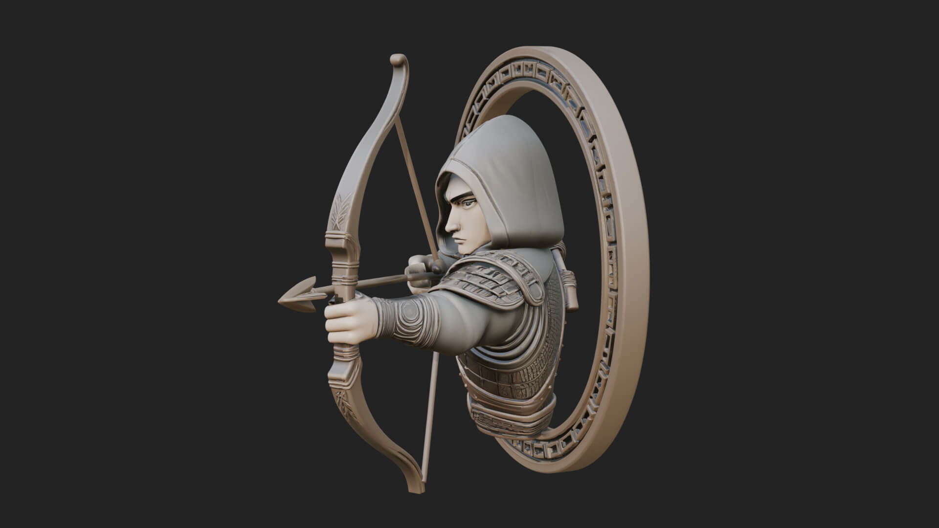 Hooded Archer Oval Relief Plaque Design 3 3D Print Model 3D Model