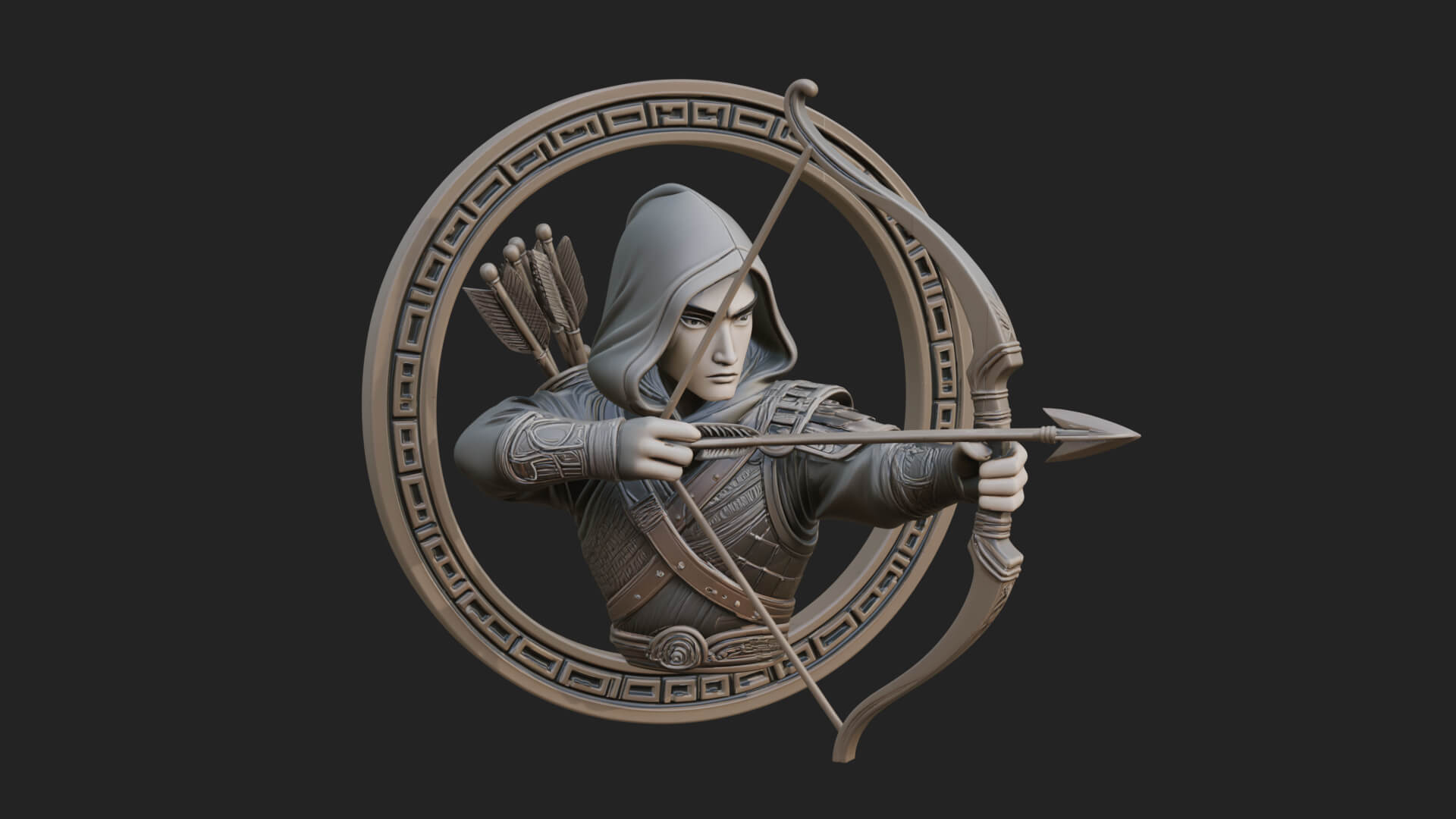 Hooded Archer Oval Relief Plaque Design 3 3D Print Model 3D Model
