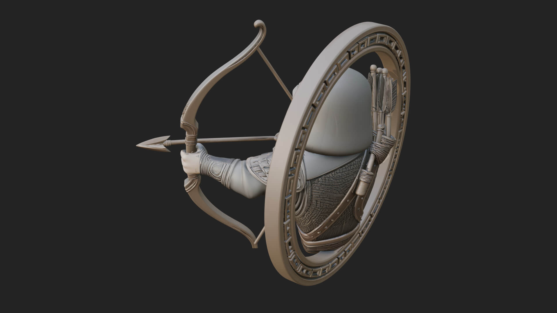 Hooded Archer Oval Relief Plaque Design 3 3D Print Model 3D Model