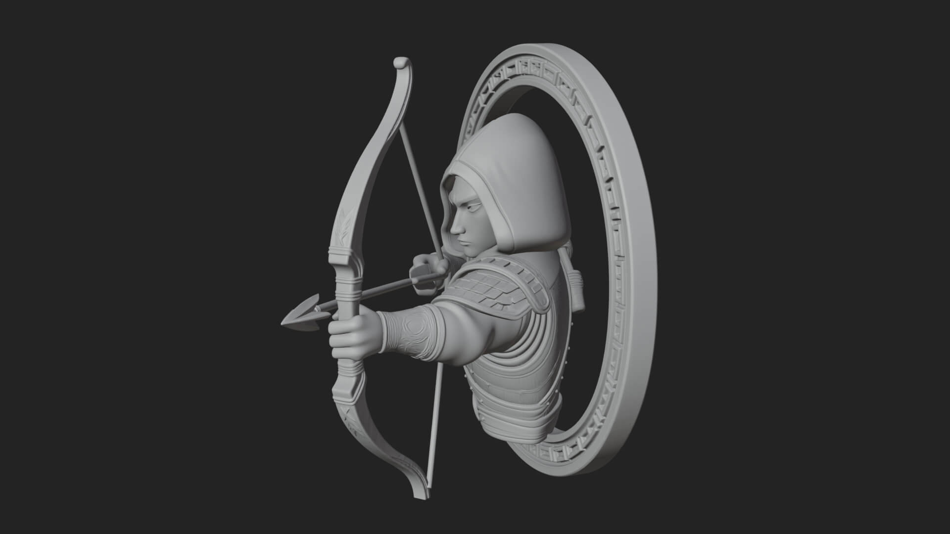 Hooded Archer Oval Relief Plaque Design 3 3D Print Model 3D Model