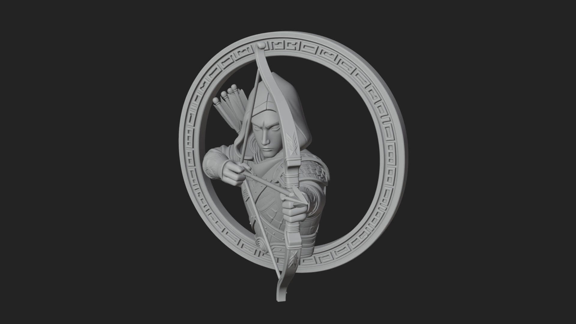 Hooded Archer Oval Relief Plaque Design 3 3D Print Model 3D Model