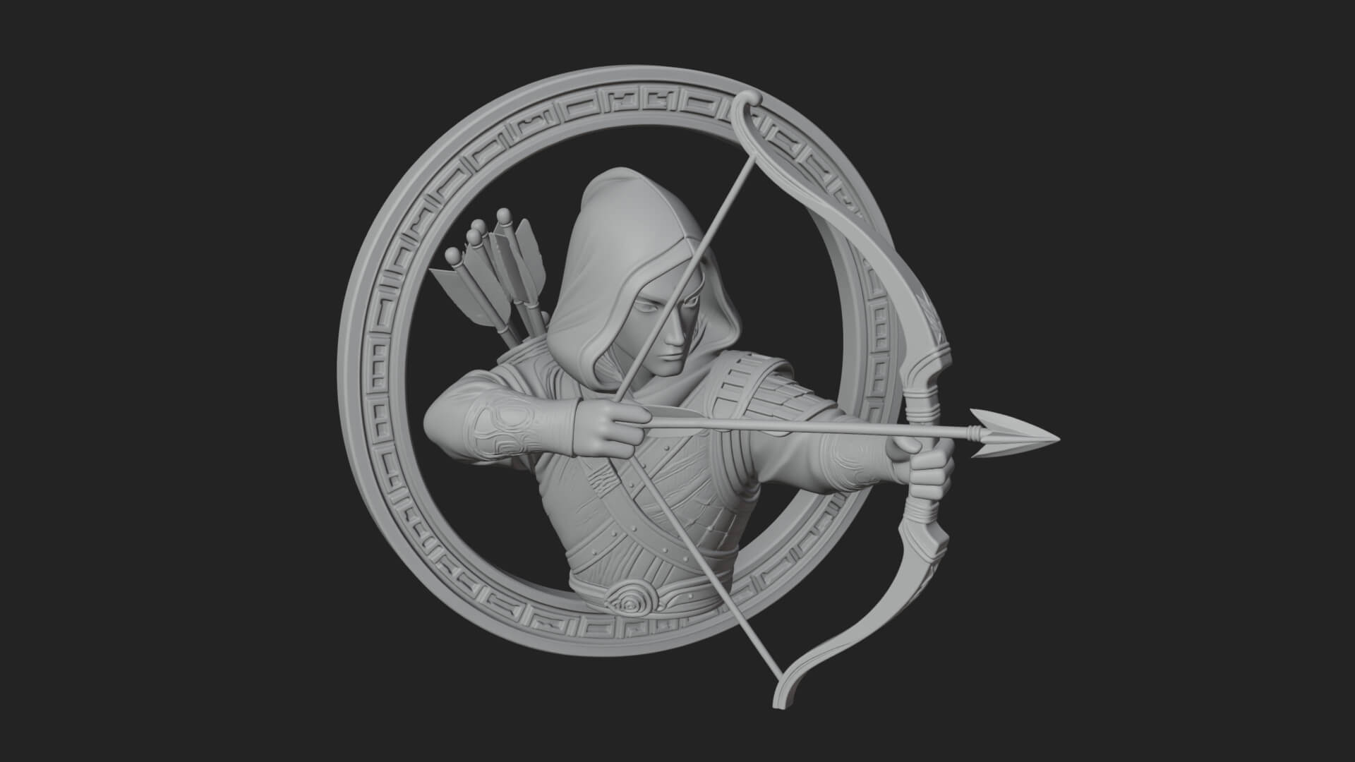 Hooded Archer Oval Relief Plaque Design 3 3D Print Model 3D Model