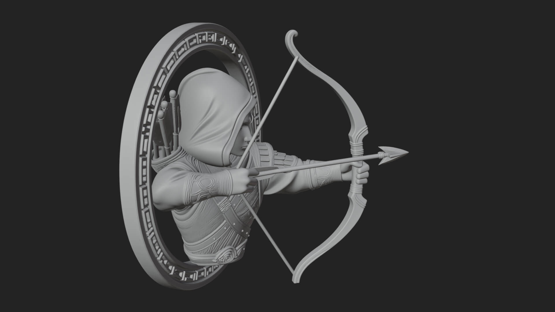 Hooded Archer Oval Relief Plaque Design 3 3D Print Model 3D Model