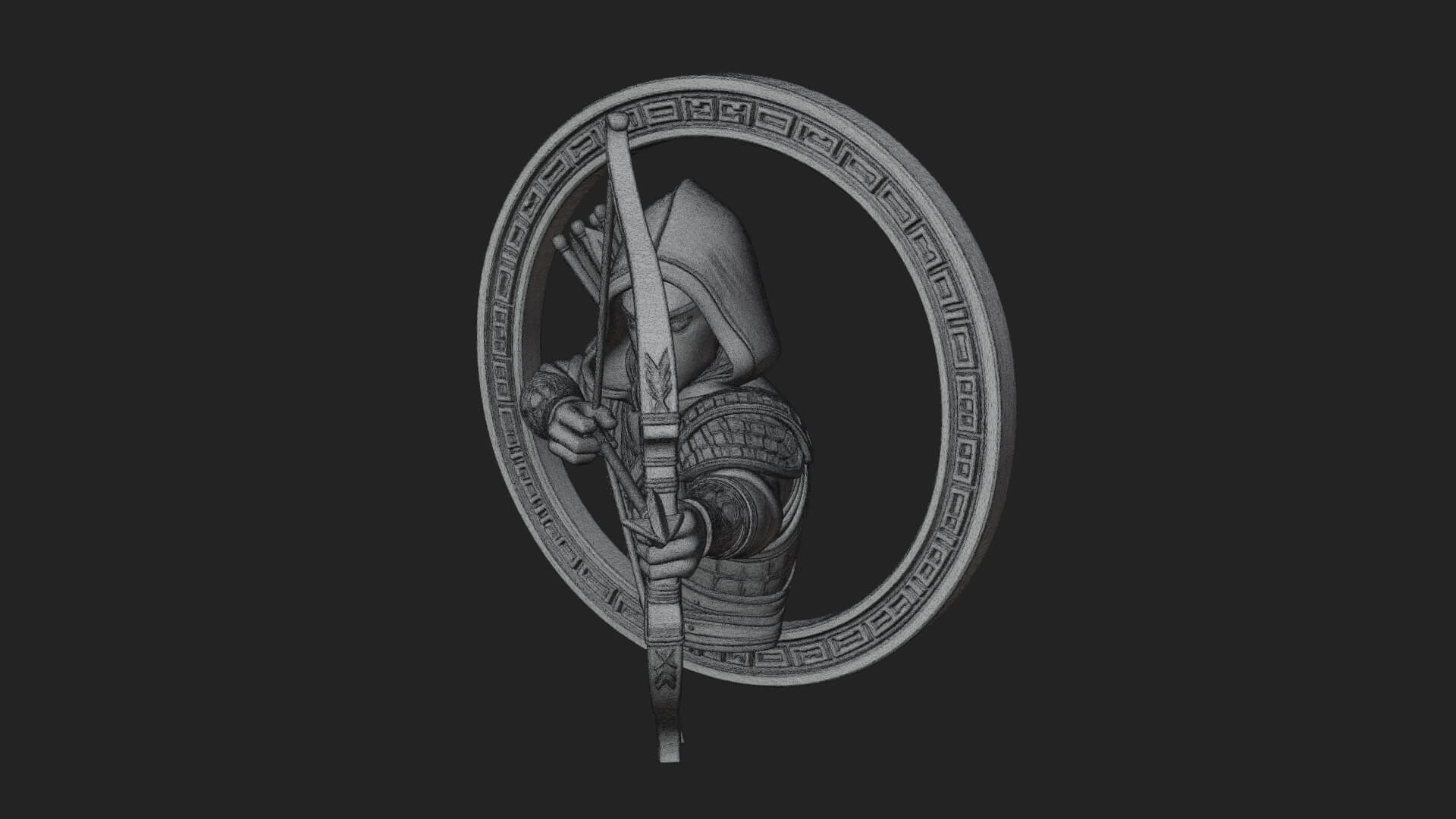 Hooded Archer Oval Relief Plaque Design 3 3D Print Model 3D Model
