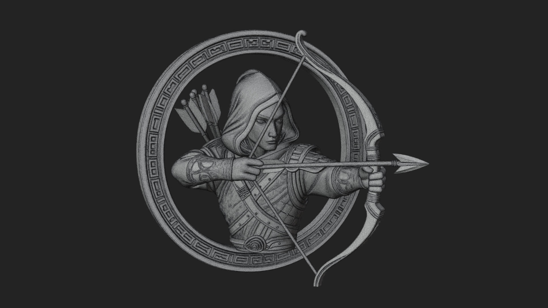 Hooded Archer Oval Relief Plaque Design 3 3D Print Model 3D Model