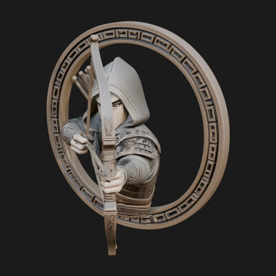 Hooded Archer Oval Relief Plaque Design 3 3D Print Model