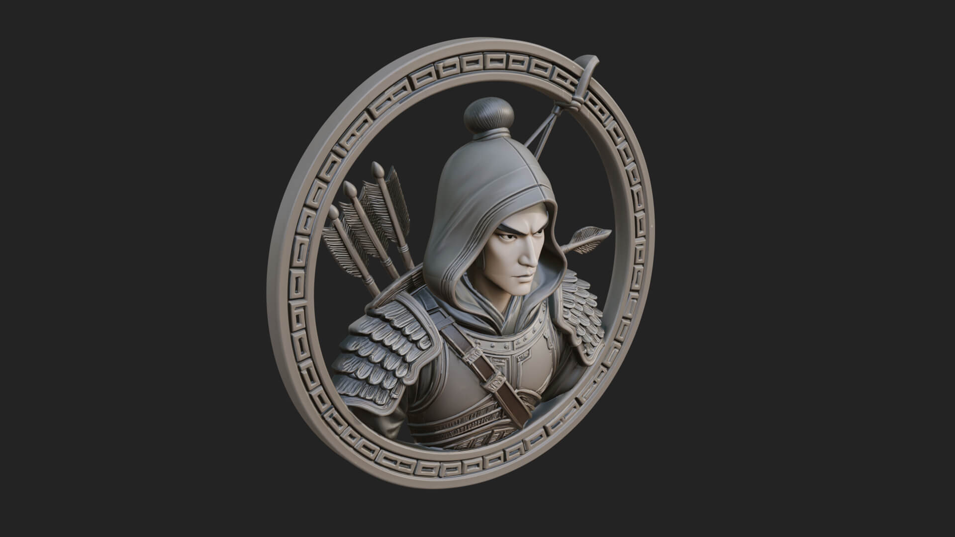 Hooded Archer Oval Relief Plaque Design 4 3D Print Model 3D Model