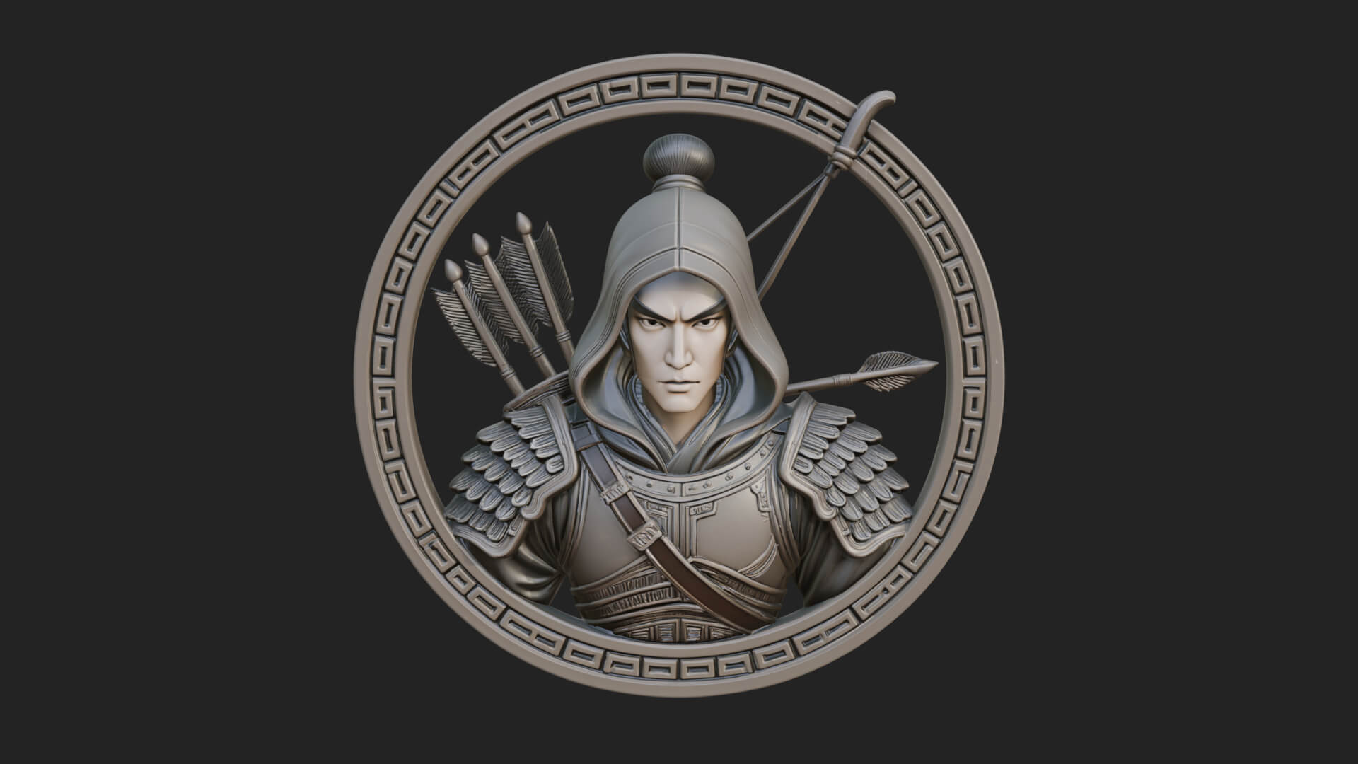 Hooded Archer Oval Relief Plaque Design 4 3D Print Model 3D Model