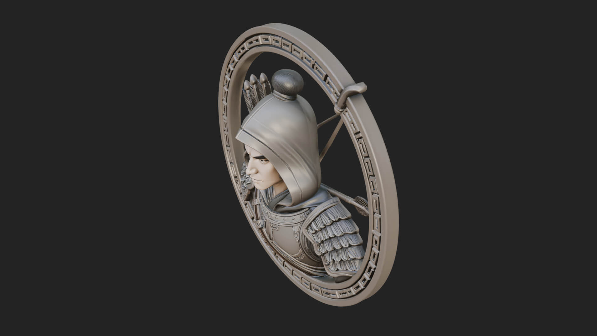 Hooded Archer Oval Relief Plaque Design 4 3D Print Model 3D Model