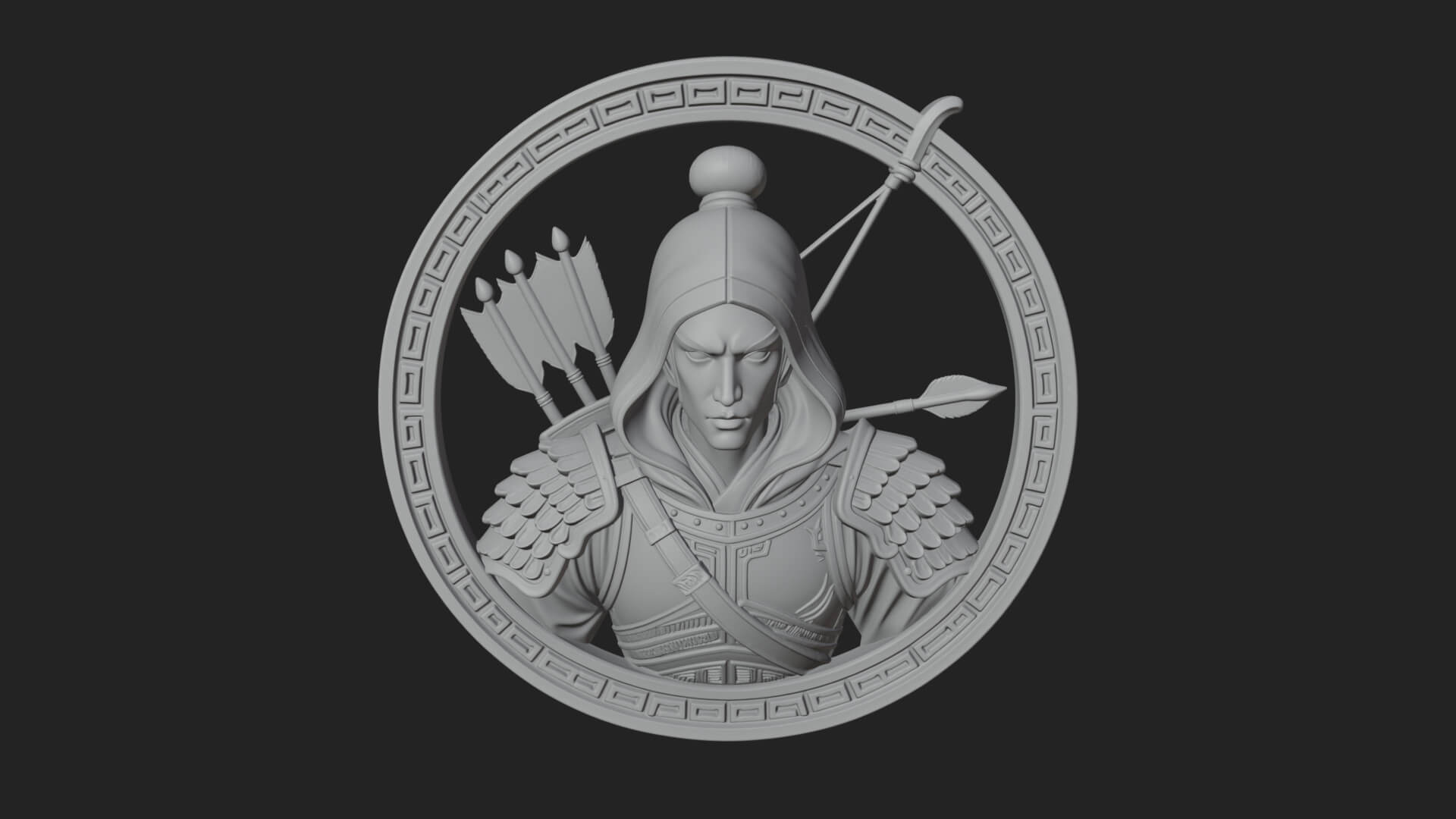 Hooded Archer Oval Relief Plaque Design 4 3D Print Model 3D Model