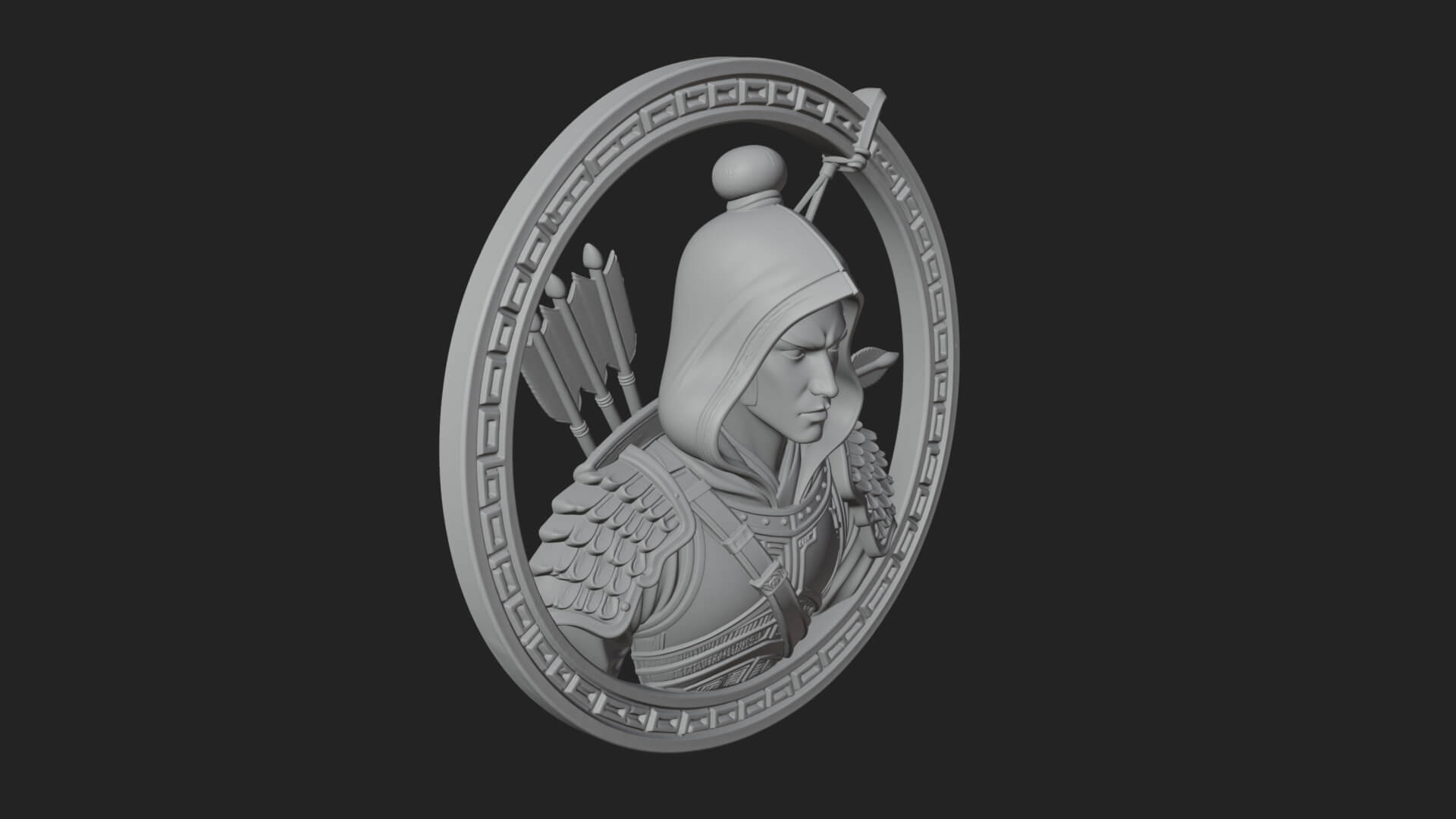 Hooded Archer Oval Relief Plaque Design 4 3D Print Model 3D Model