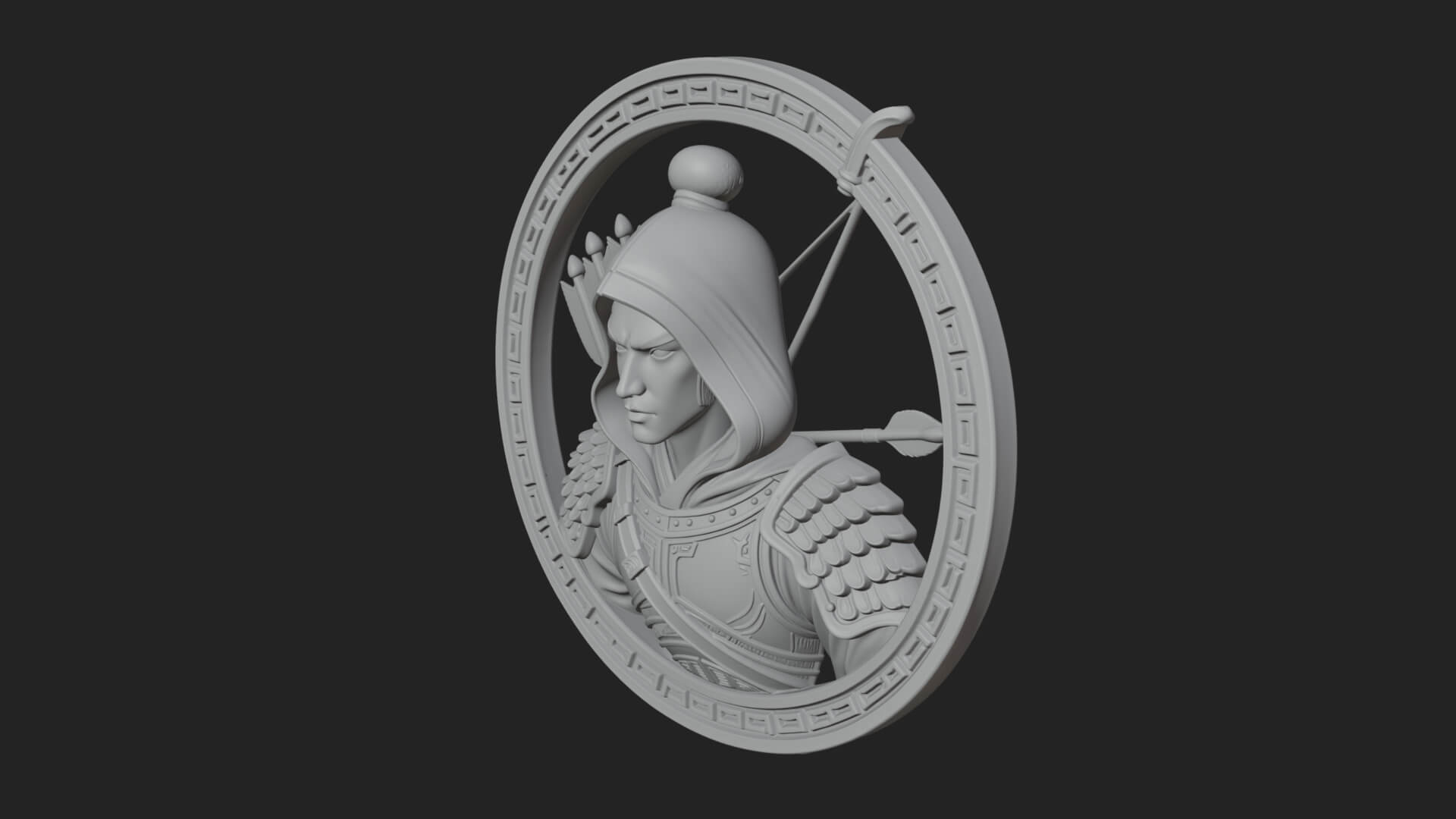 Hooded Archer Oval Relief Plaque Design 4 3D Print Model 3D Model