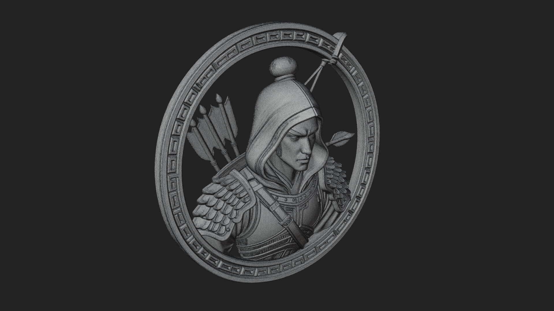 Hooded Archer Oval Relief Plaque Design 4 3D Print Model 3D Model