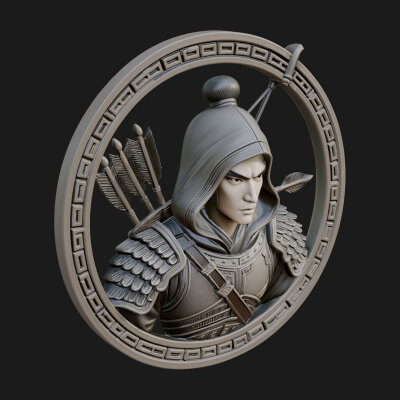 Hooded Archer Oval Relief Plaque Design 4 3D Print Model